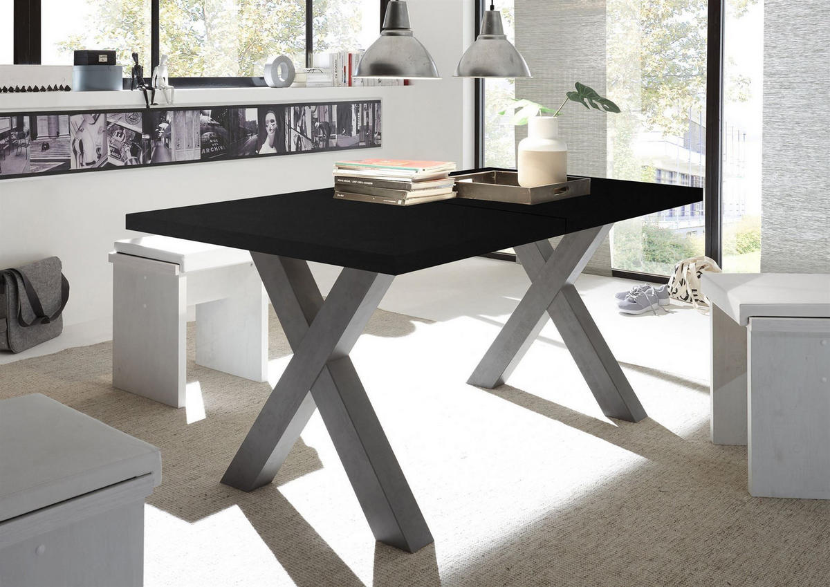 ESSTISCH ausziehbar Eike 3 140 x 90 x 75 Esszimmertisch Graphit/Schwarzstahl - Schwarz, Holz (140/90/75cm) - 58aufmkessel
