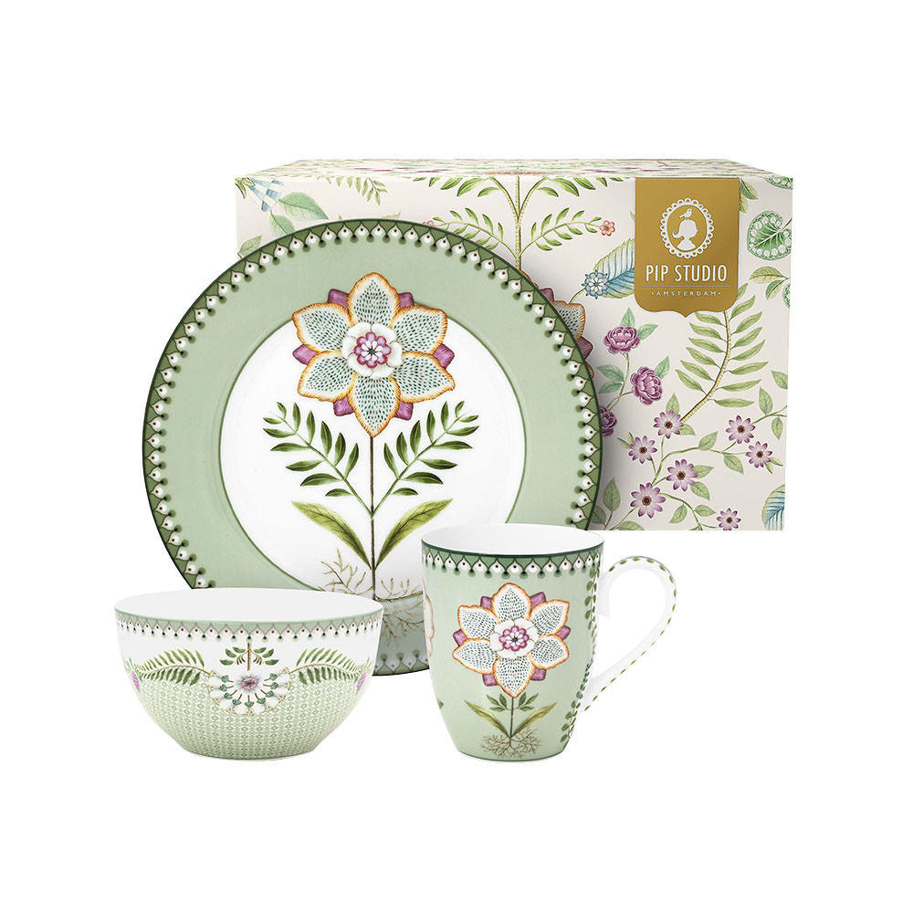 FRÜHSTÜCKSSET 3er-Set Lilie & lotus light grün - Grün, Keramik (22/14.5/22cm) - Pip Studio