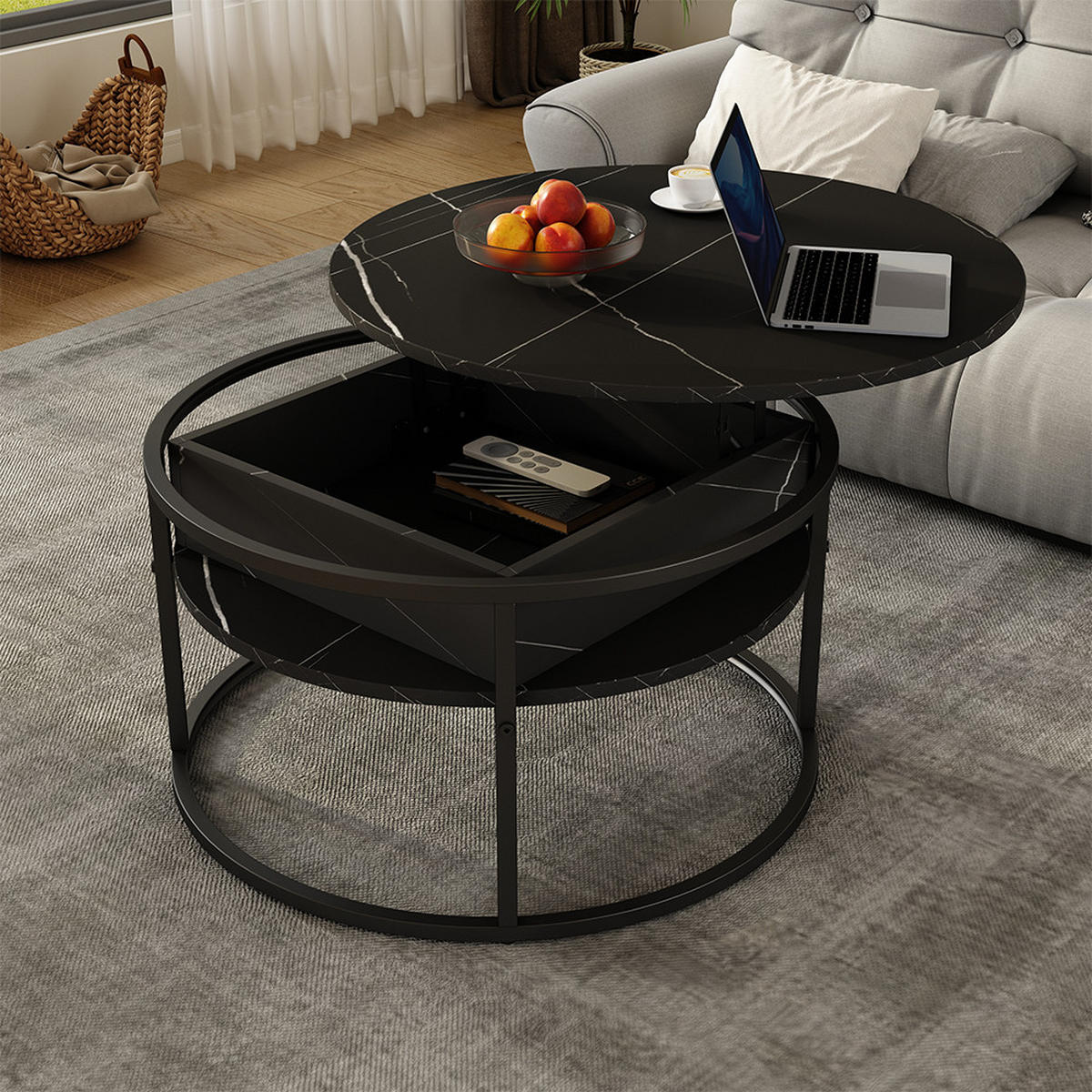 COUCHTISCH Marlo Schwarz/Marmor-Weiß 77 x 77 cm - Schwarz/Weiß, Holzwerkstoff (77/77/52cm) - Vicco