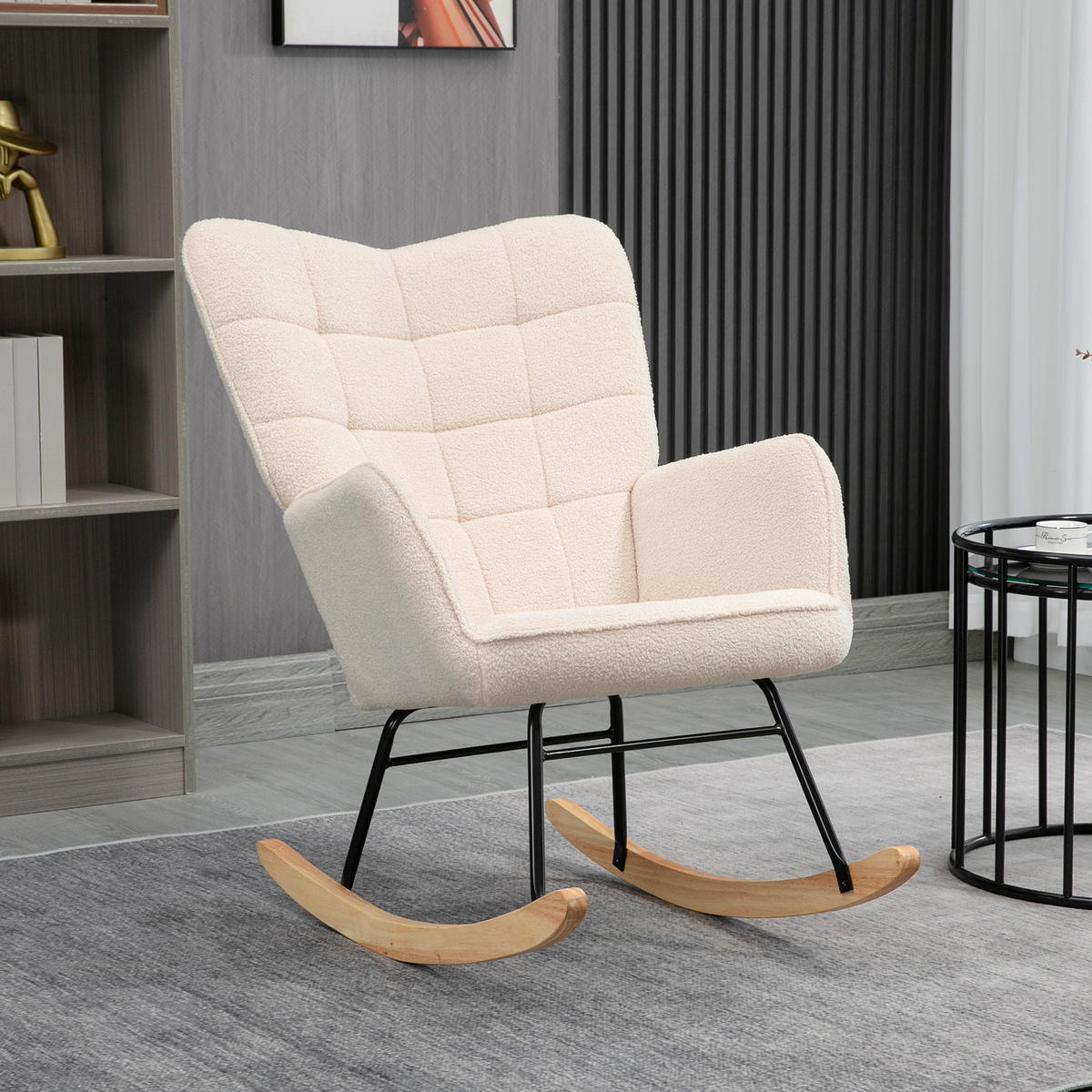 SCHAUKELSTUHL Sessel Relaxsessel bis 120 kg, Polyester, Beige 98x71x101cm - Beige, Kunststoff/Metall (98/101/71cm) - HOMCOM