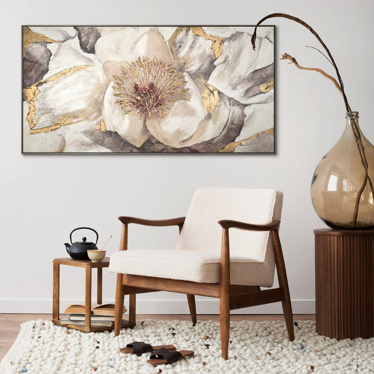 GEMÄLDE Malve Schattenfugenrahmen Grau 200x100 cm - Grau, Holz (200/100cm) - YS-art gallery