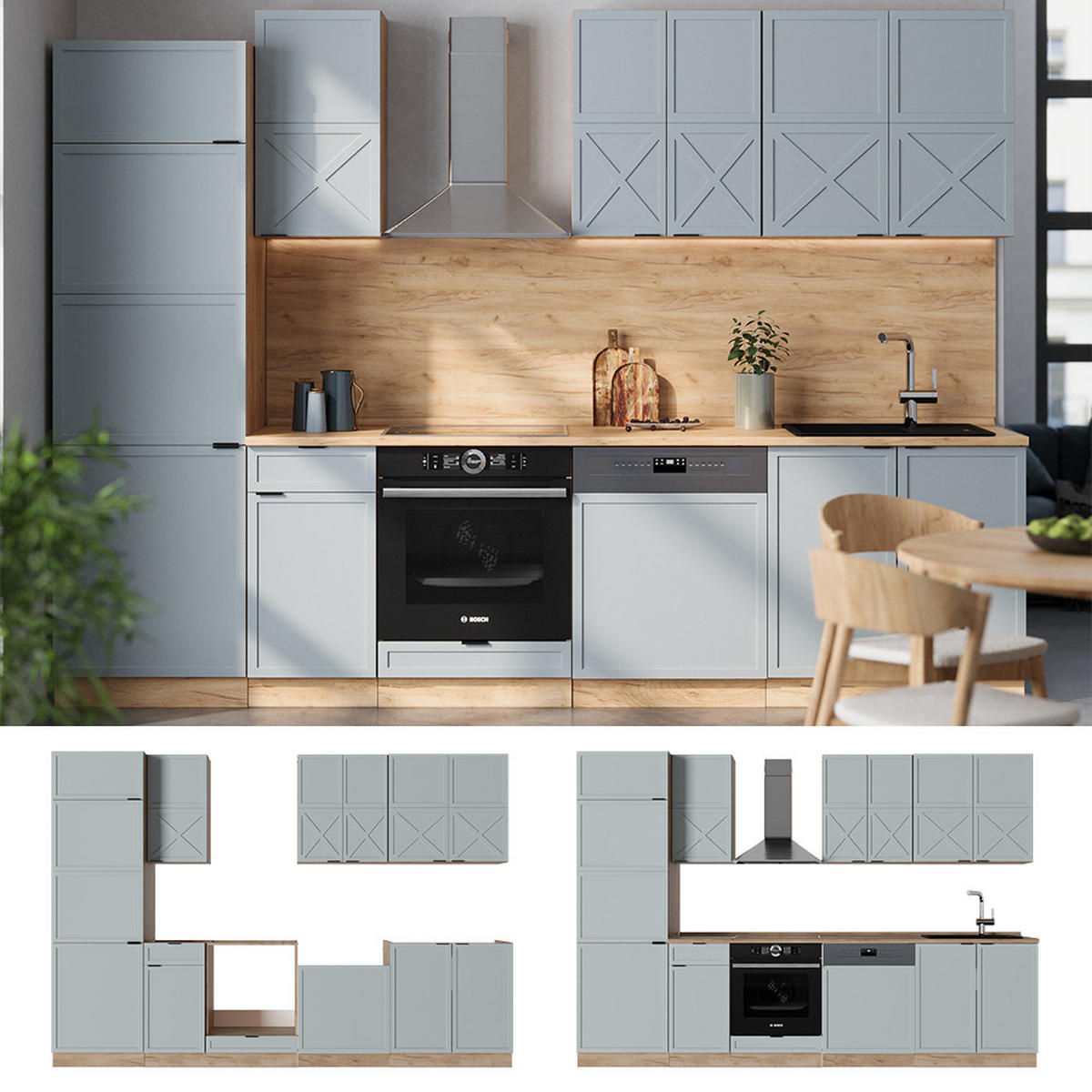 KUCHYŇSKÝ KOUT Fame-Line Světle modrošedý/zlatý dub - medově dubová/světle modrá, kompozitní dřevo (300/81.6/60cm) - Vicco