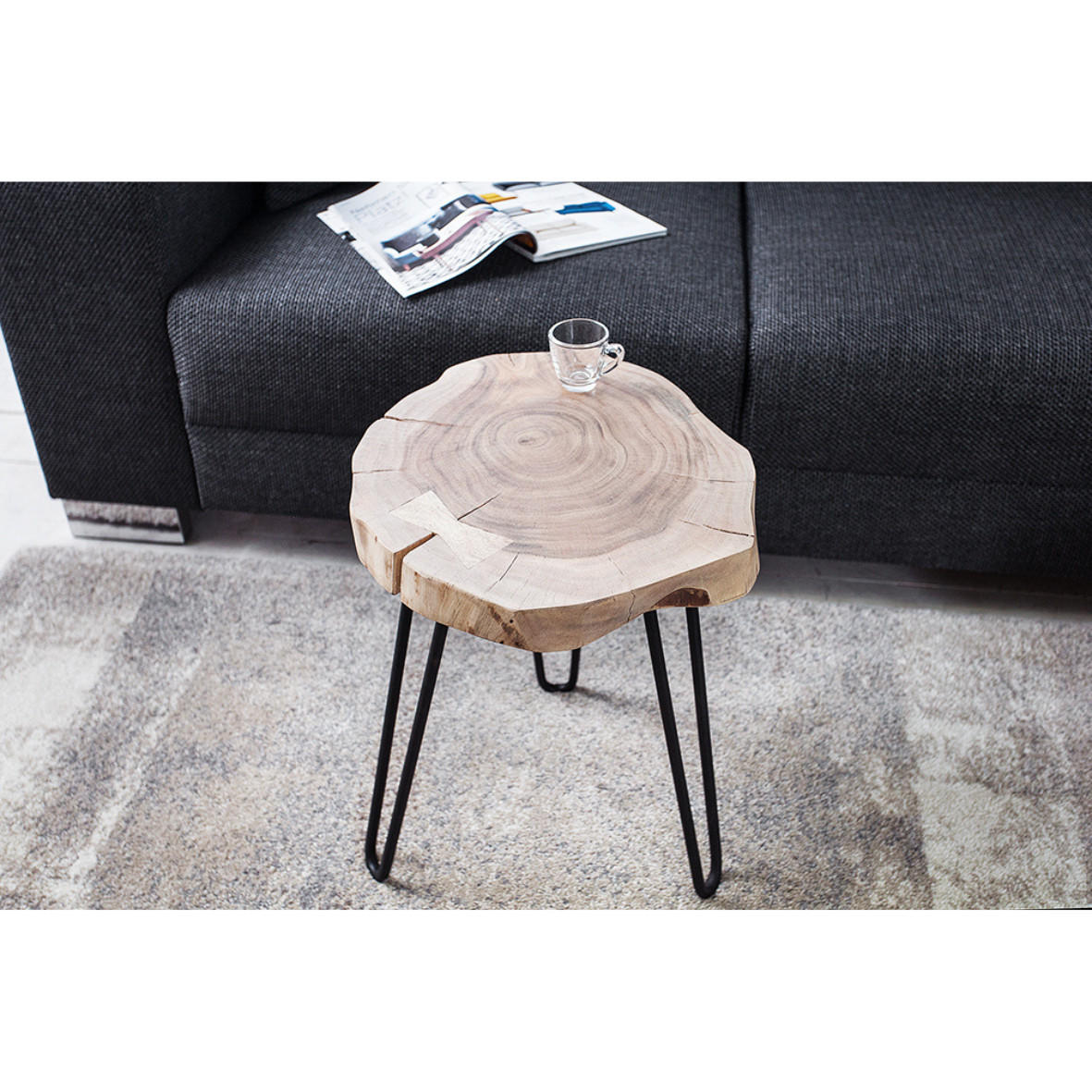 BEISTELLTISCH GOA Akazie Natur, Schwarz 40 cm - Braun, Holz (38/38/45cm) - riess-ambiente