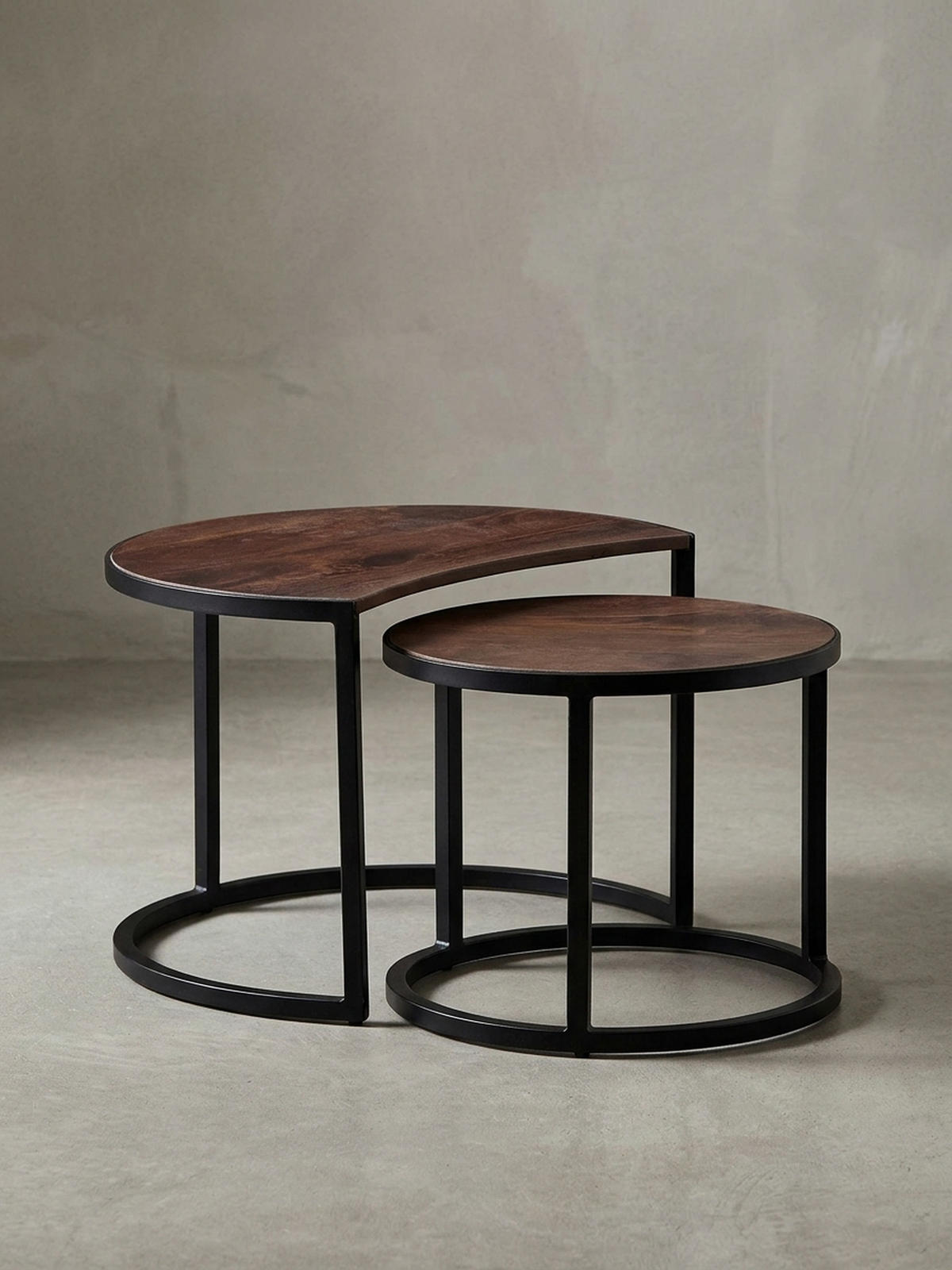 COUCHTISCH 2er Set Holz Metall Industrial Handgefertigt ESINO, Braun 60x41x41 cm - Schwarz/Braun, Holz/Metall (41/60/41cm) - KADIMA DESIGN