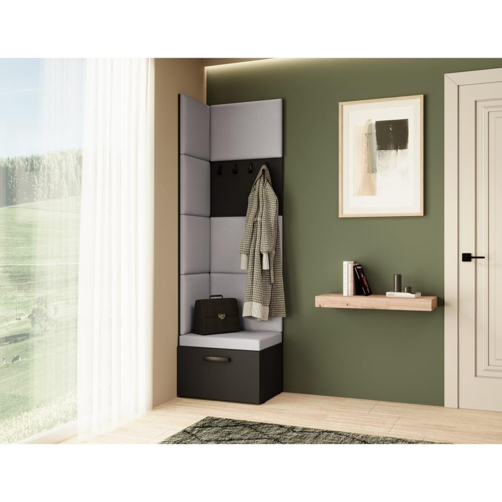 GARDEROBE Margaret V 81/203/43 mit gepolsterten Paneelen - Schwarz/Grau, Holzwerkstoff/Kunststoff (60/206.5/42cm) - Beautysofa