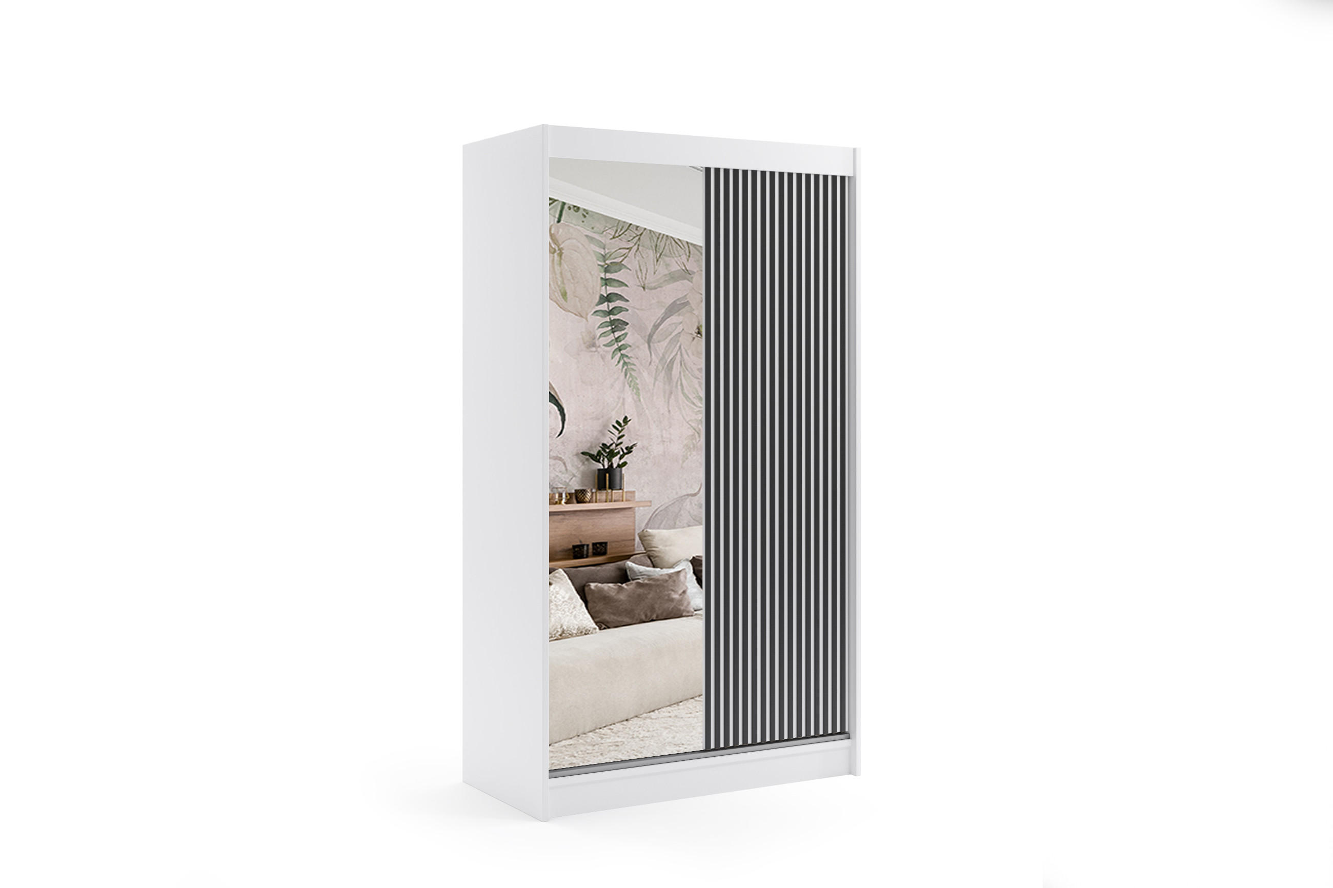 KLEIDERSCHRANK VILAN mit Spiegel - 120 cm - Weiß|Schwarz - Schwarz/Weiß, Holzwerkstoff (120/215/61cm) - ALTDECOR