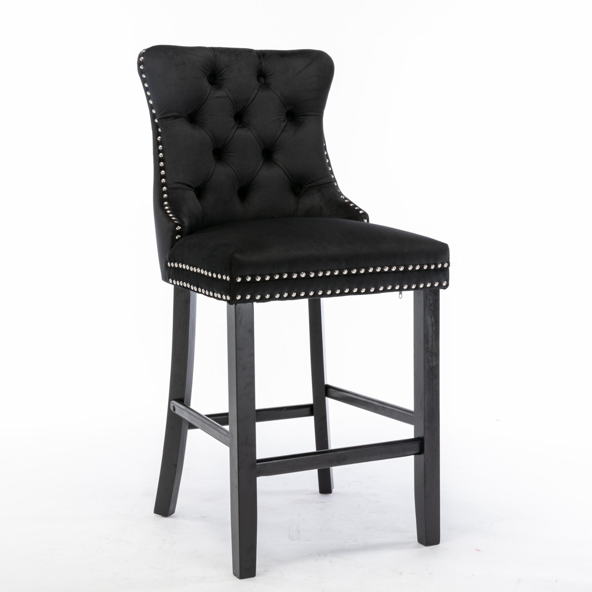 BARHOCKER 2er-Set mit hoher Rückenlehne Samt Schwarz - Schwarz, Holz (50/103/60cm) - Meubliv