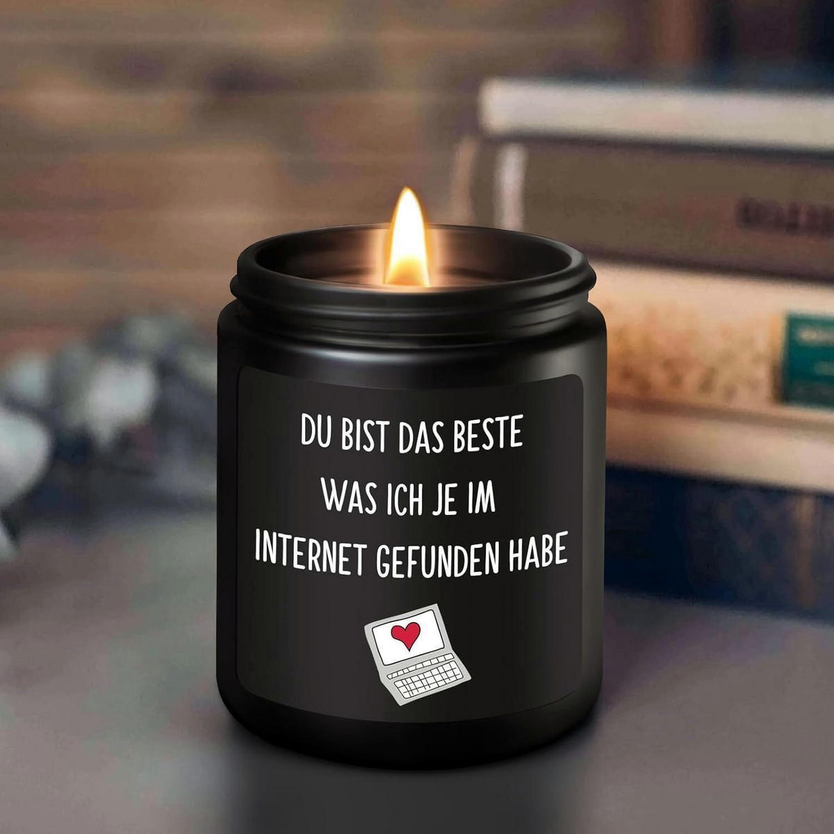 DUFTKERZE Sandelholz mit Spruch "Du bist das Beste was ich je im Internet gefunden habe", schwarz - Schwarz, Paraffin (9cm)