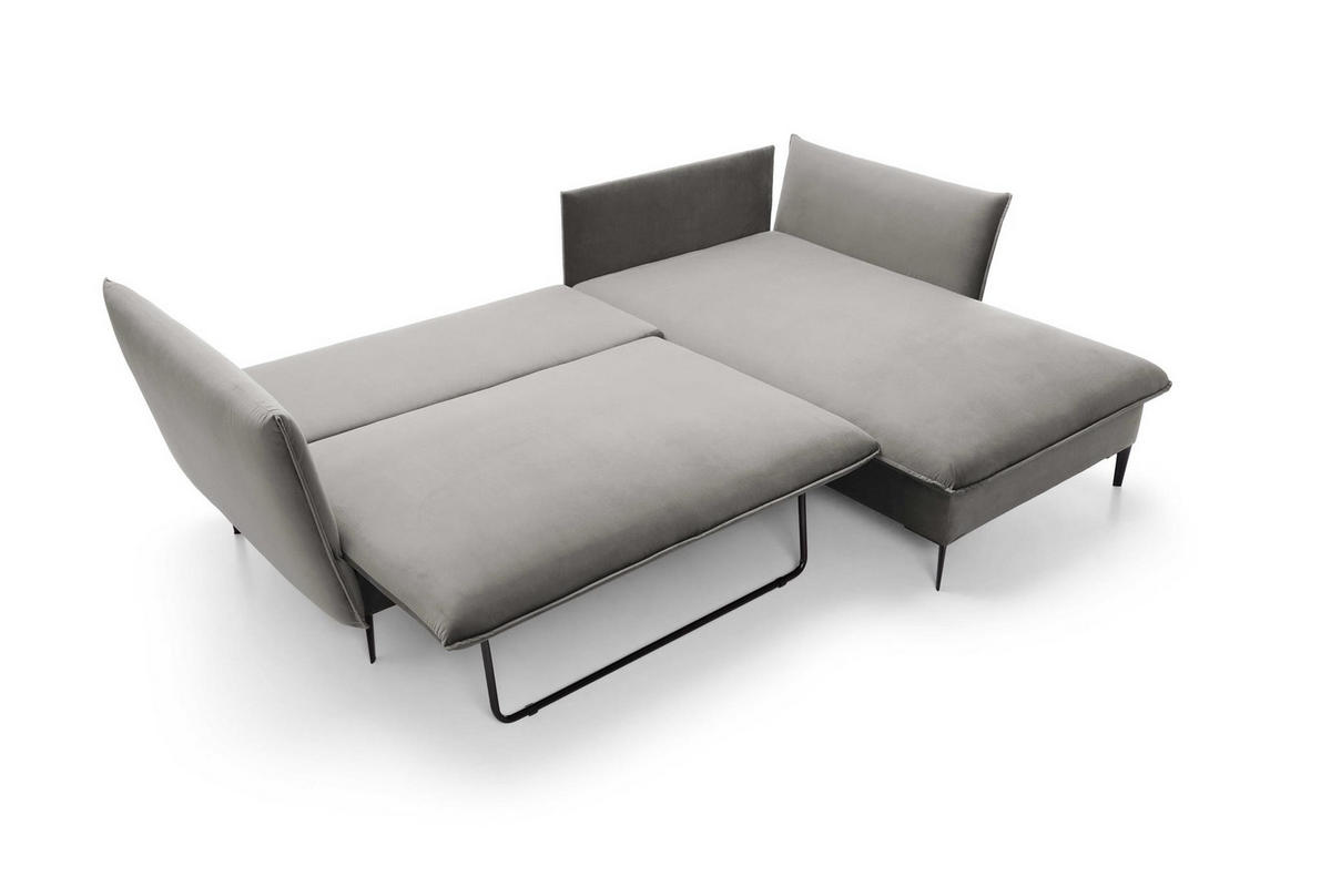 ECKSOFA Rossa Grau, mit Schlaffunktion und Kissen Rechts - Grau, Holzwerkstoff (258/167cm) - Bettso