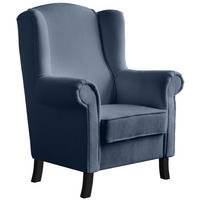 OHRENSESSEL Leonardo dunkelblau boucle-stoff - Dunkelblau, Holz/Textil (88/118/86cm) - Beautysofa