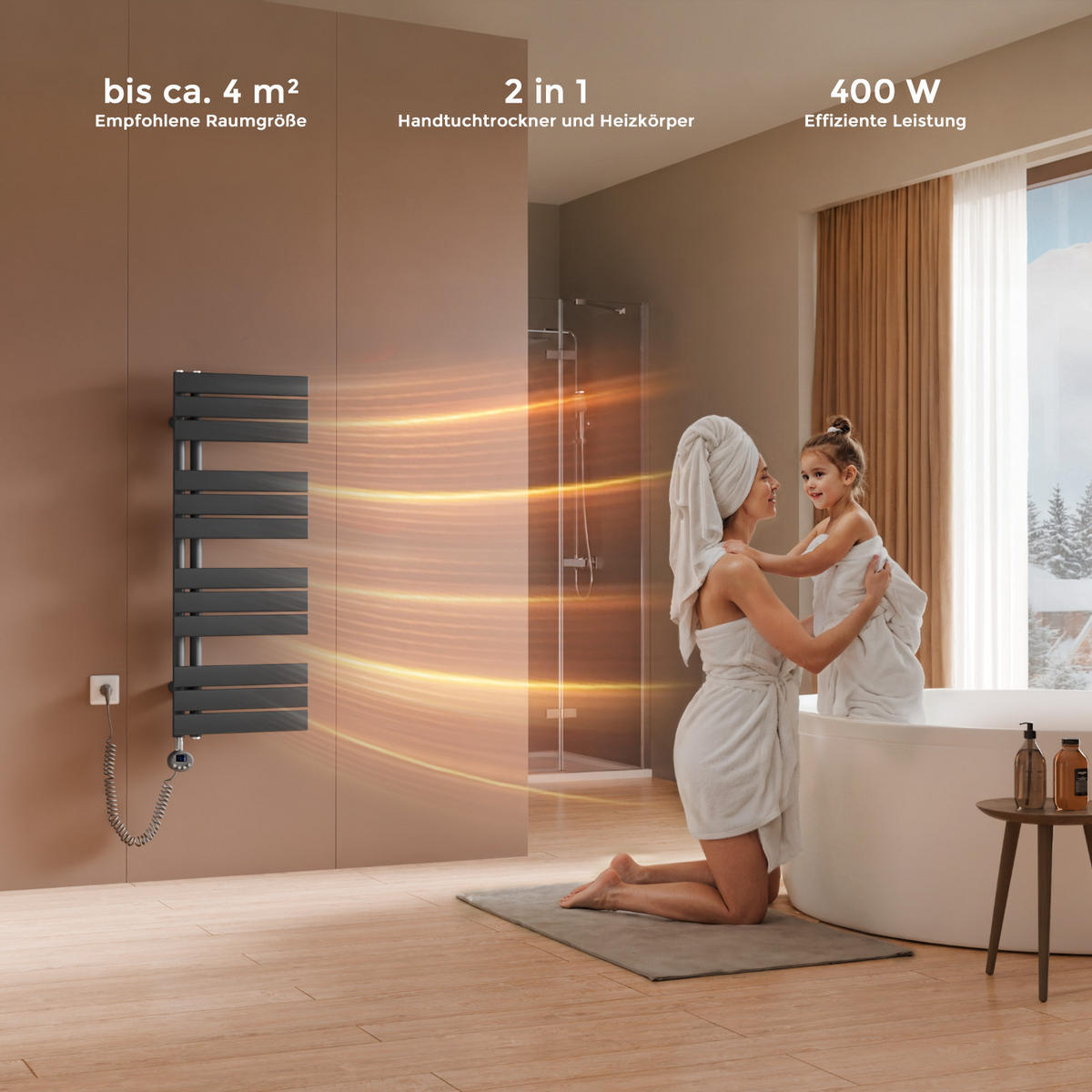 HANDTUCHHEIZKÖRPER 104,1/40 cm anthrazit elektrisch 400 W mit WLAN-Thermostat - Anthrazit, Metall (40/104/5.9cm) - S'AFIELINA