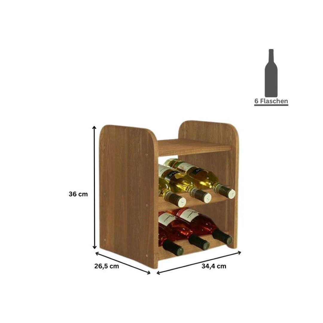 WEINREGAL Pinotwine C 36x34,4x26,5 cm 6 Flaschen Massives Kiefernholz Braun Geölt - Braun, Holz (34.4/36/26.5cm) - PROREGAL