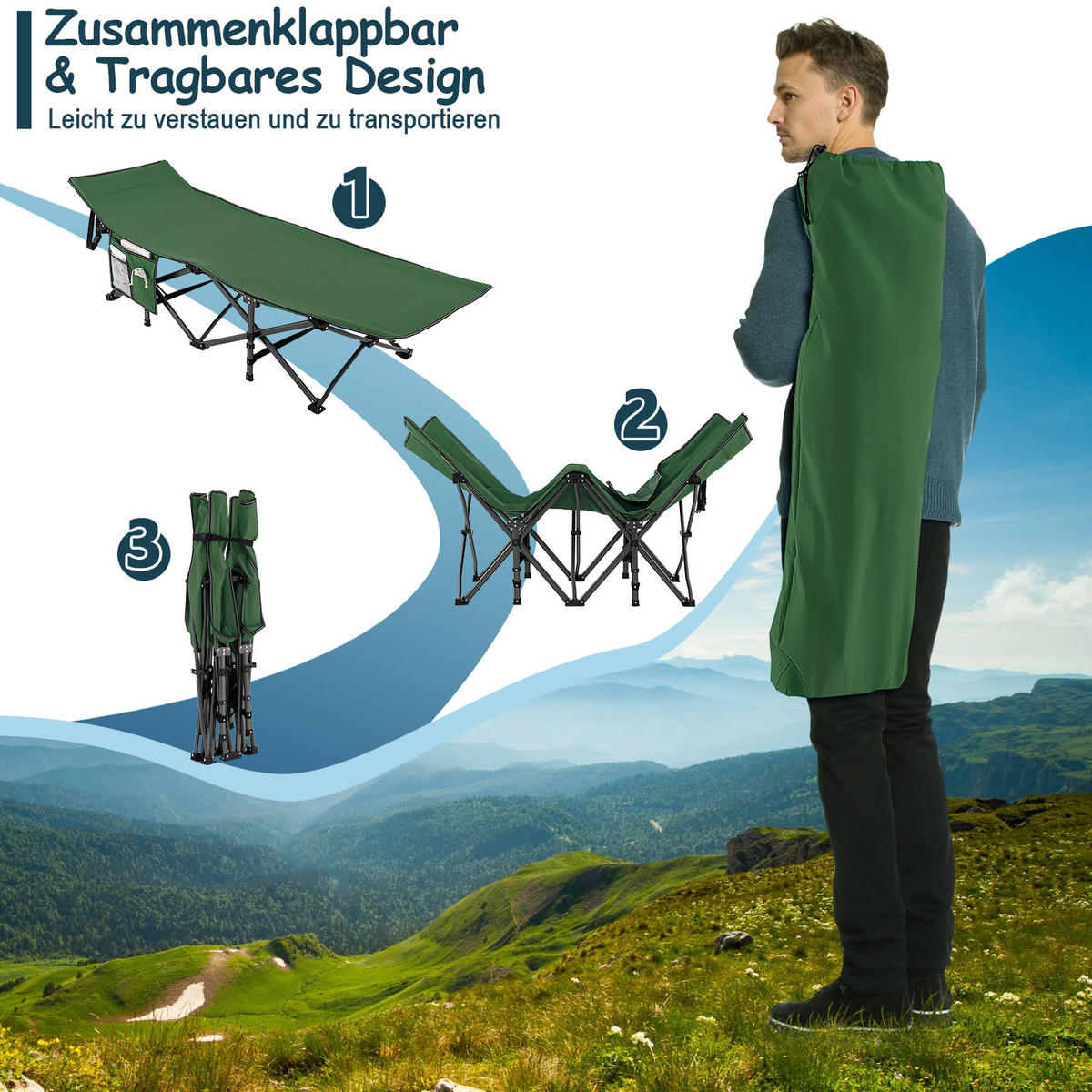CAMPINGLIEGE Klappbare Grün - Grün, Metall - COSTWAY