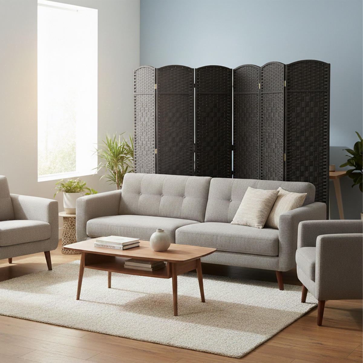 PARAVENT - Schwarz, Holz/Papier (240/170/2cm) - Relaxdays