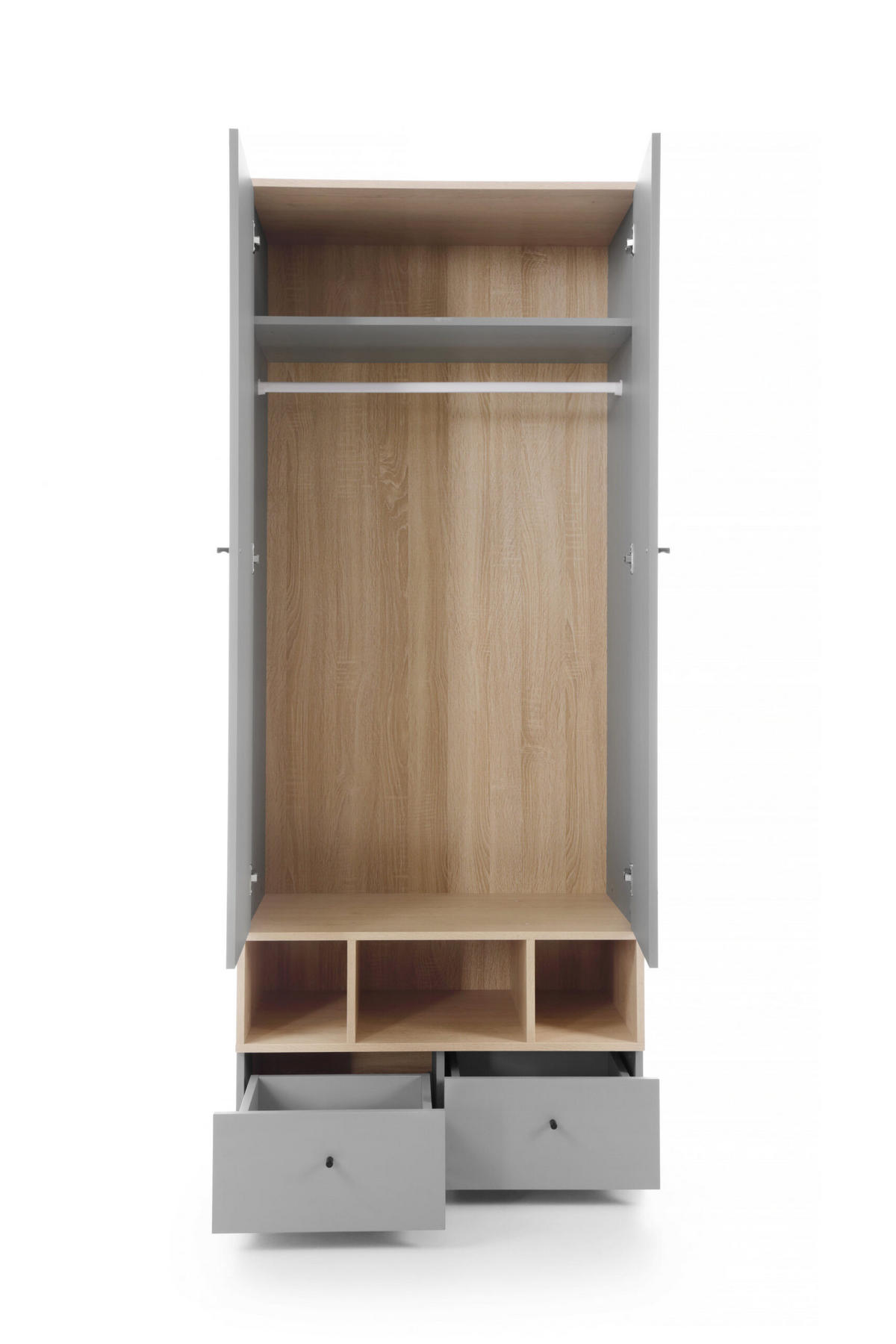 KLEIDERSCHRANK Nova in Grau und Eiche 2 türig ca. 80 × 195 × 50 cm - Grau, Holzwerkstoff (80/195/50cm)