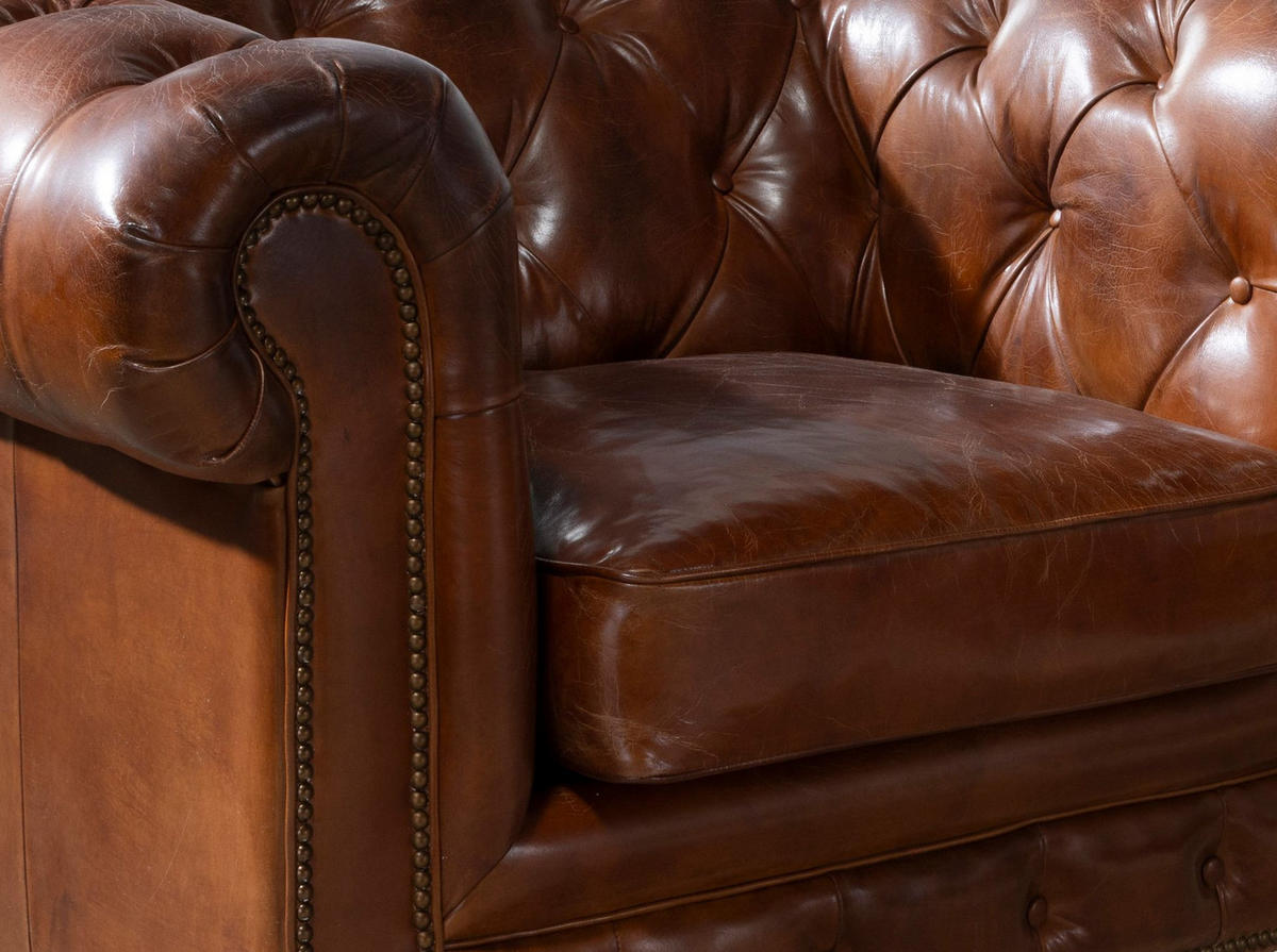 CHESTERFIELD-SESSEL Cognacbraun Mahagoni 120/94/79 cm - Braun, Leder/Holz (120/79/94cm) - ANGEL CERDA