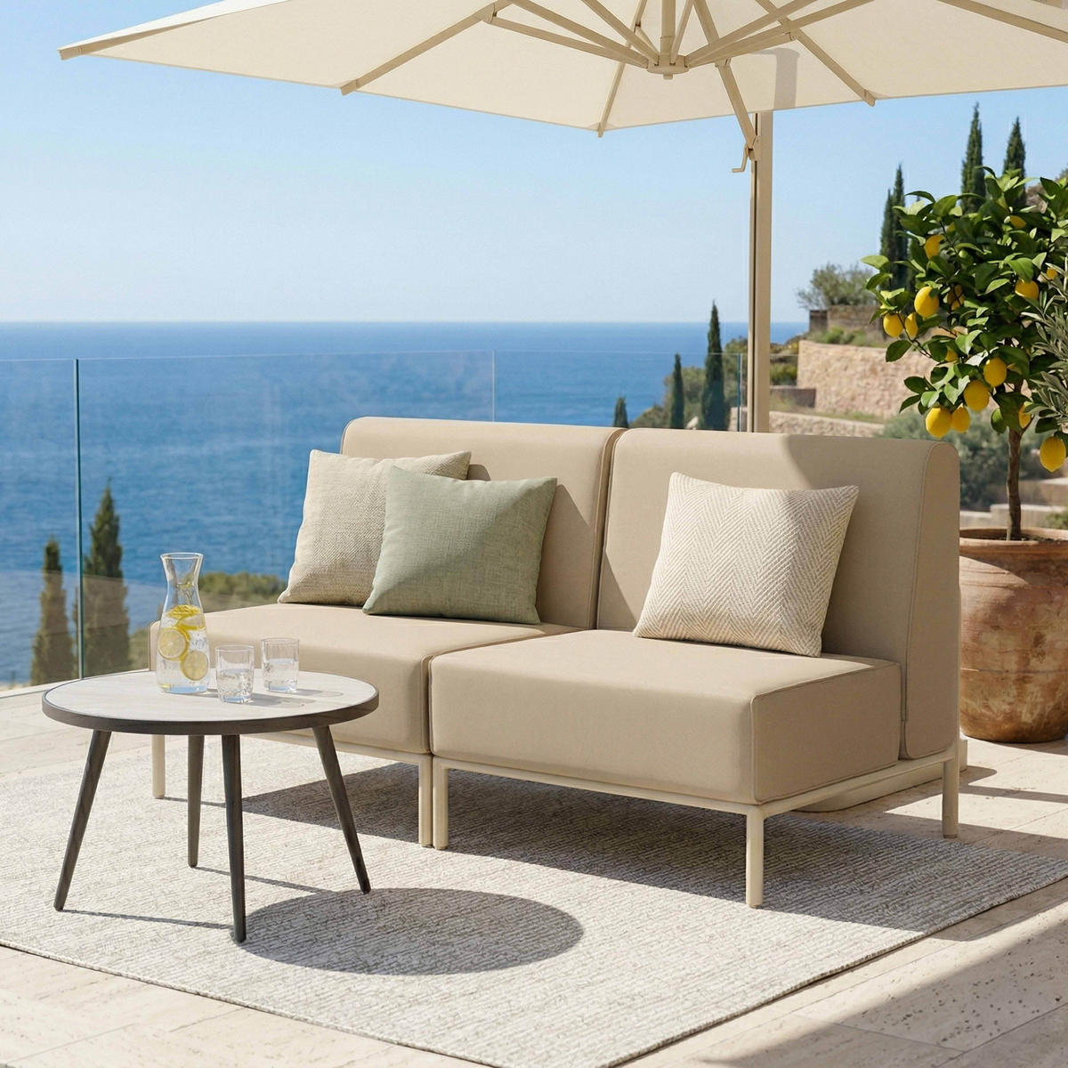 GARTENSOFA mit 2 Sitzplätzen, Beige - Beige, Textil (80/78/144cm) - Oviala
