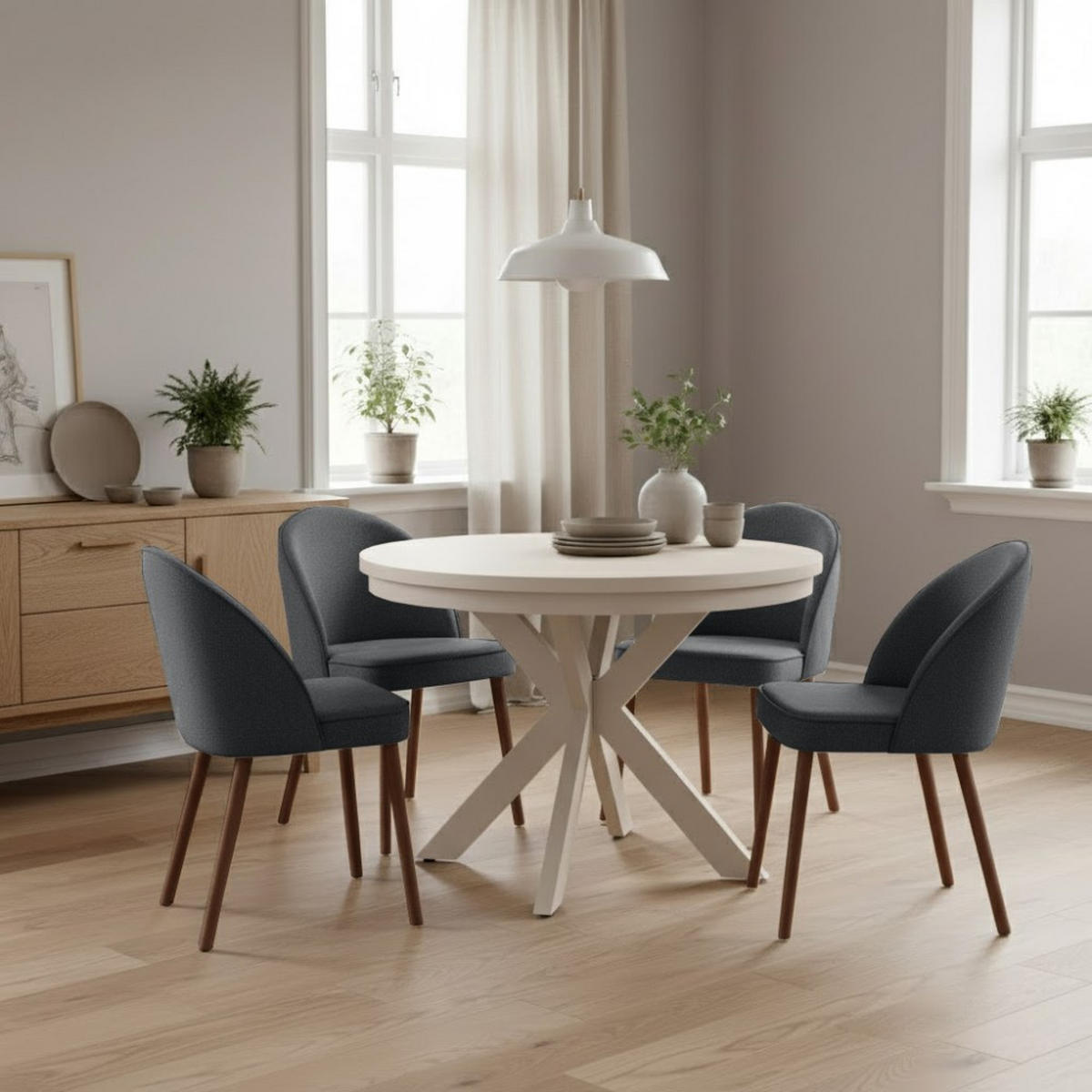 STUHL Luna, Polsterstuhl für das Esszimmer mit schwarzen Holzbeinen, Dunkelgrau - Dunkelgrau/Schwarz, Holz (51/87/46cm) - Beautysofa