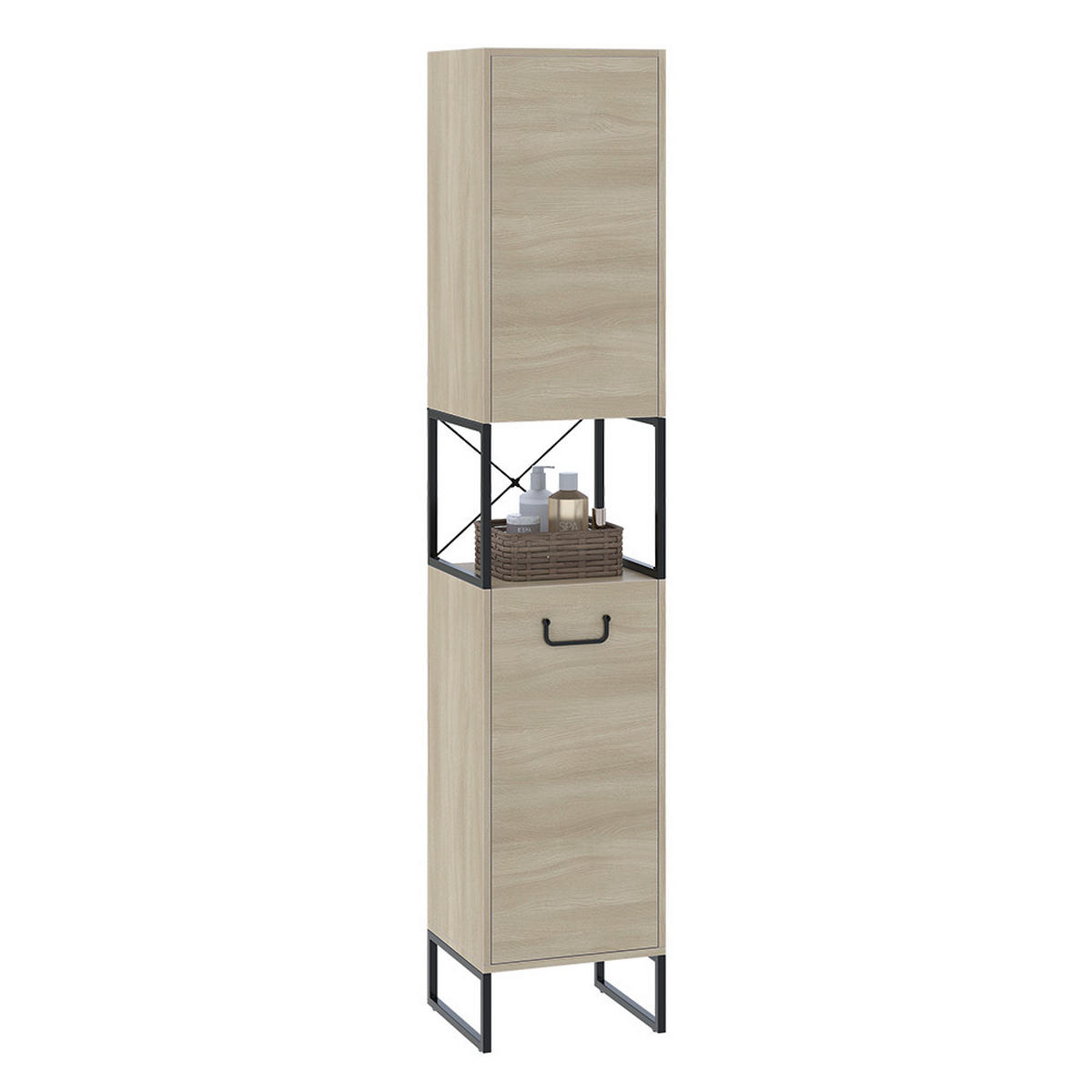 BADSCHRANK Vionna Eiche/Schwarz 36 x 185 cm mit 2 Türen - Eichefarben/Schwarz, Holzwerkstoff (36/185/33cm) - Vicco