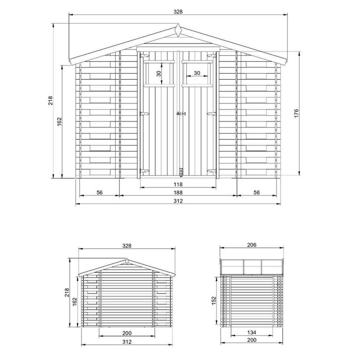 HOLZHAUS GARTENHAUS mit Brennholzschuppen M391+M391G - mit imprägniertem Boden - 3,53 + 0,97 + 0,97 m2 - Beige, Holz (328/218/206cm) - Timbela
