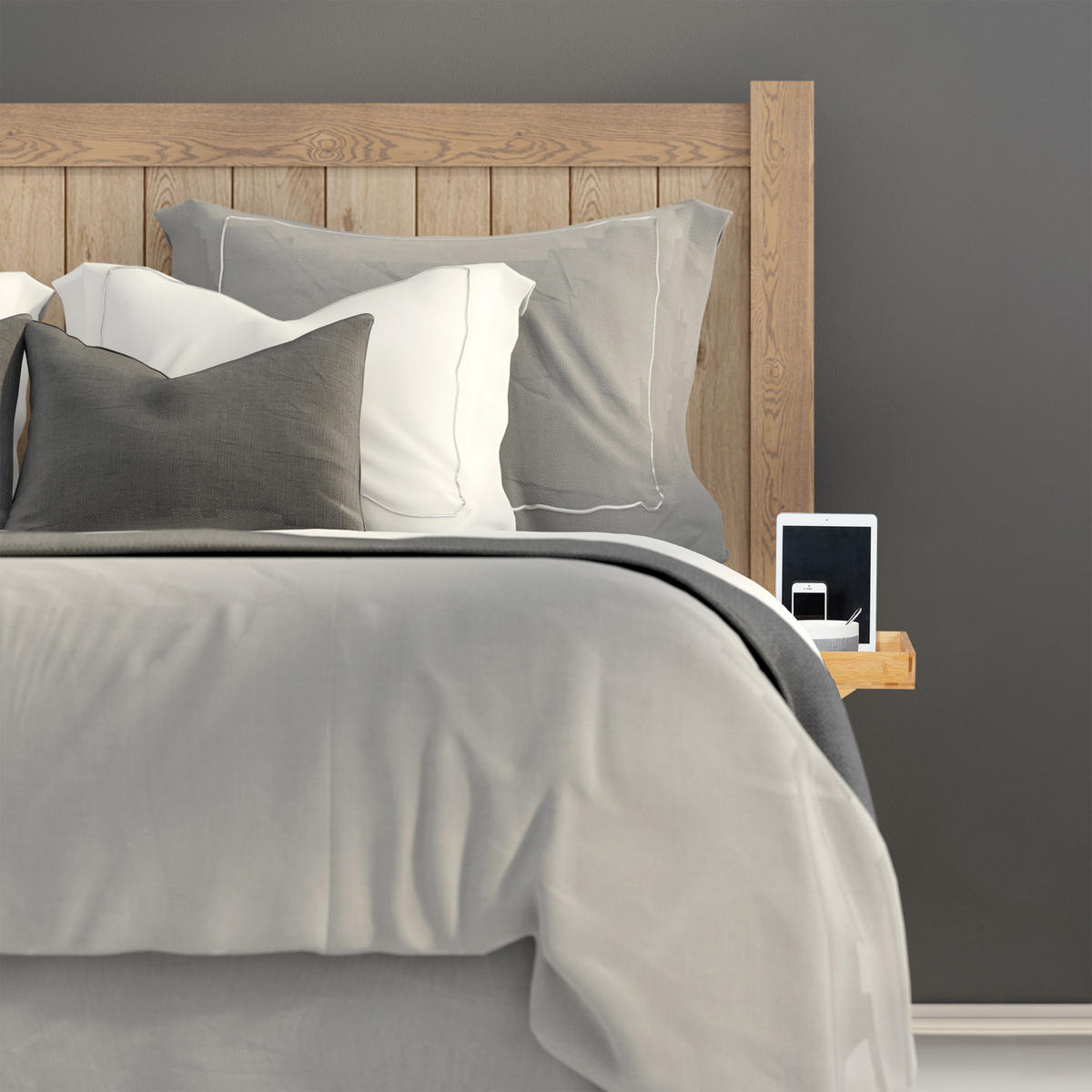 ORGANIZÉR na posteľný stolík - svetlohnedá, kov/drevo - Relaxdays