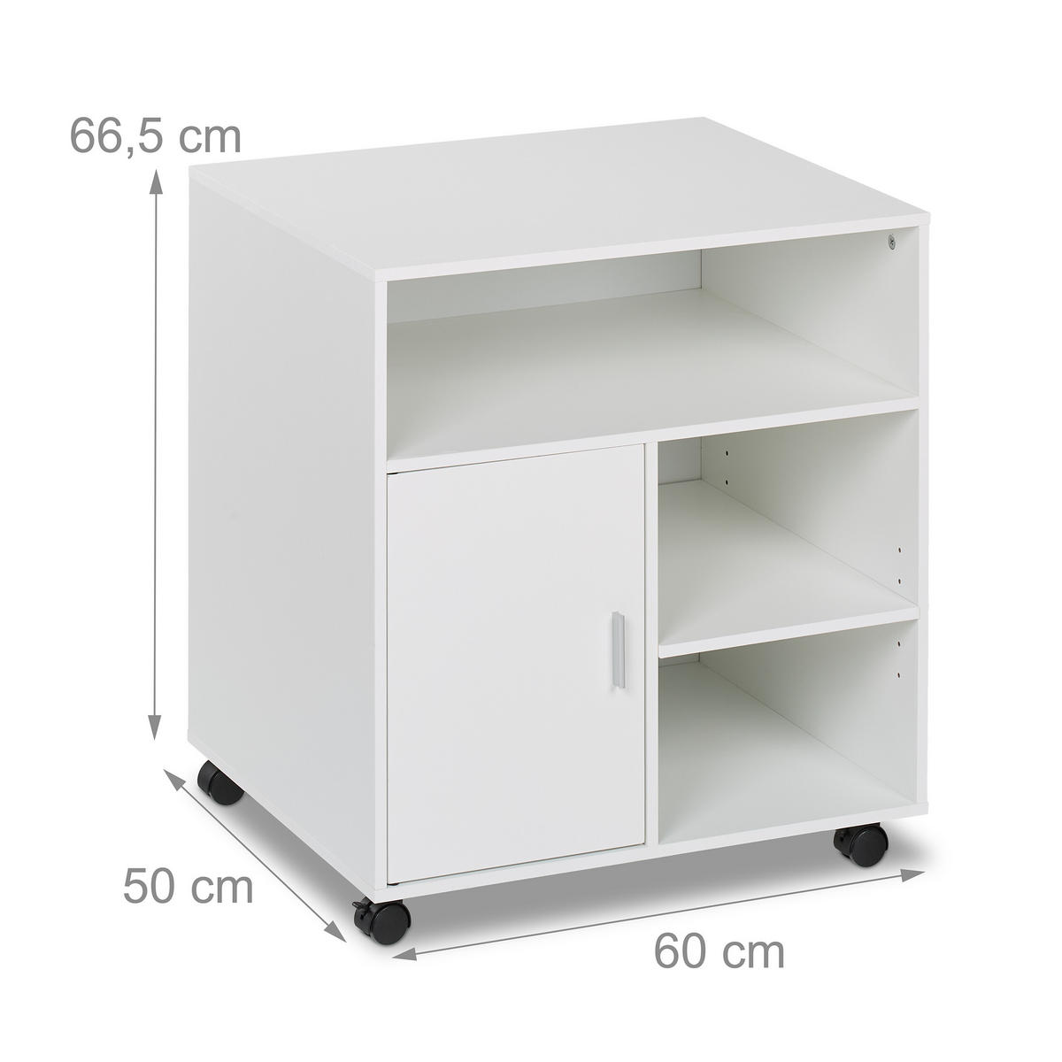 KONTEJNER biely strieborný na kolieskach 5 priehradiek - biela, kov/kompozitné drevo (60/66.5/50cm) - Relaxdays