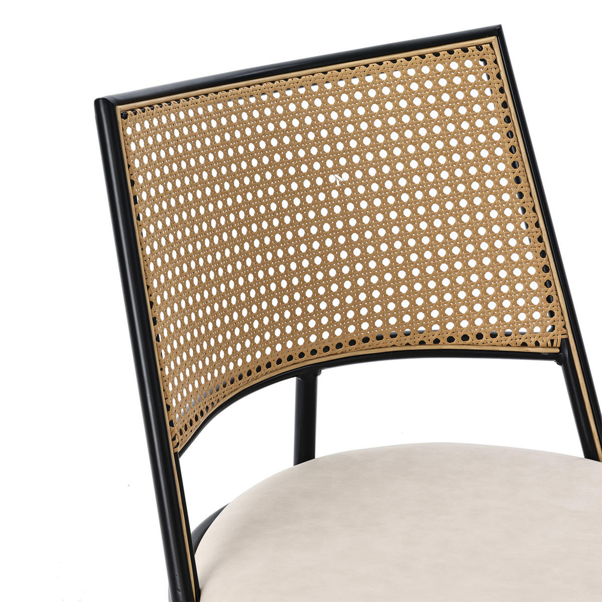 ESSZIMMERSTUHL 6er-Set mit PU-Sitz und Rattan-Rückenlehne Schwarz - Schwarz, Metall (46/80/48.1cm) - Meubliv