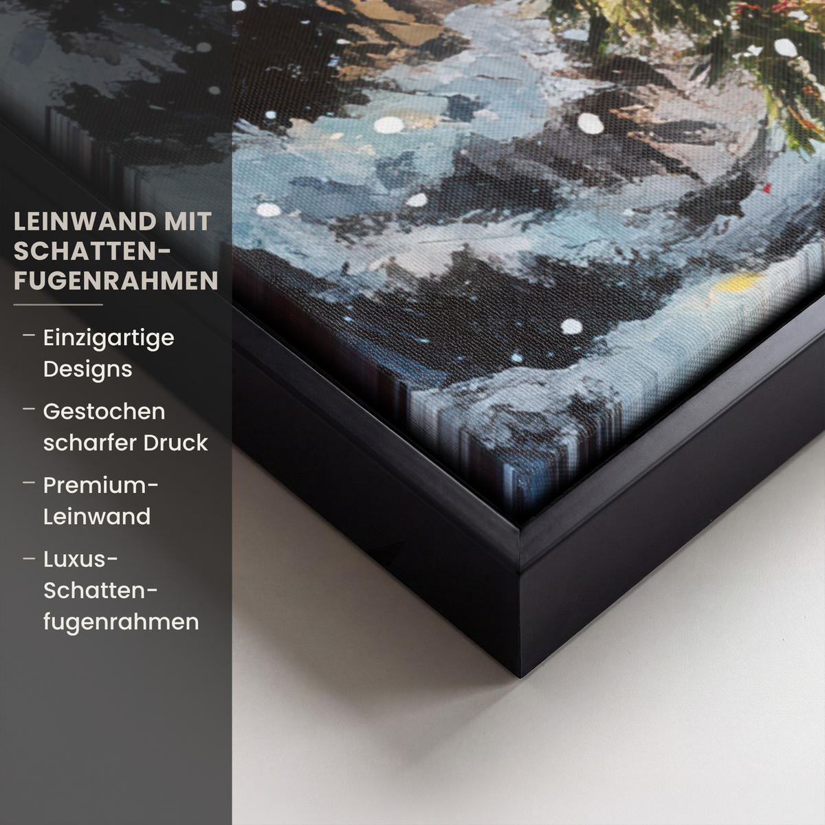 LEINWAND Bilder mit Rahmen - Weihnachtsdorf - Häuser - Schnee - Weihnachten - 80x60 - Sandfarben, Textil (80/60cm) - MuchoWow