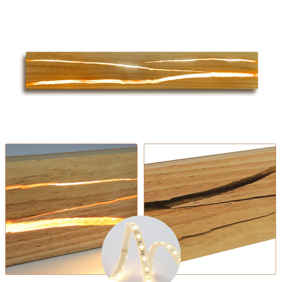 LED WANDLEUCHTE Olenly 50/8/3 cm - Braun, Holz/Metall (8/3/50cm) - ZMH