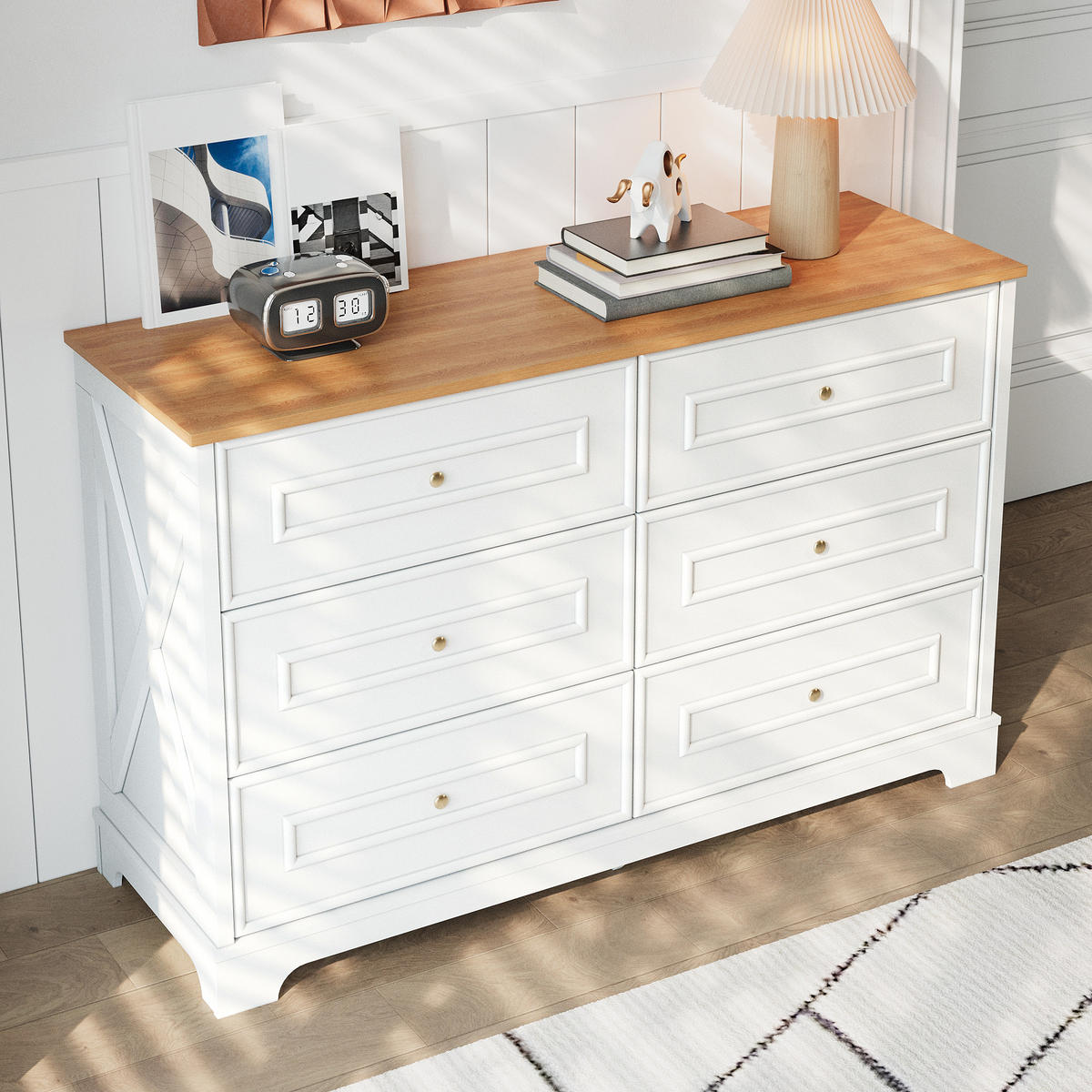 SIDEBOARD in Weiß Kommode mit 6 Schubladen und viel Stauraum, für Wohnzimmer, Esszimmer oder Flur, B120/T40/H76cm - Weiß, Holzwerkstoff (120/76/40cm) - STILVORA