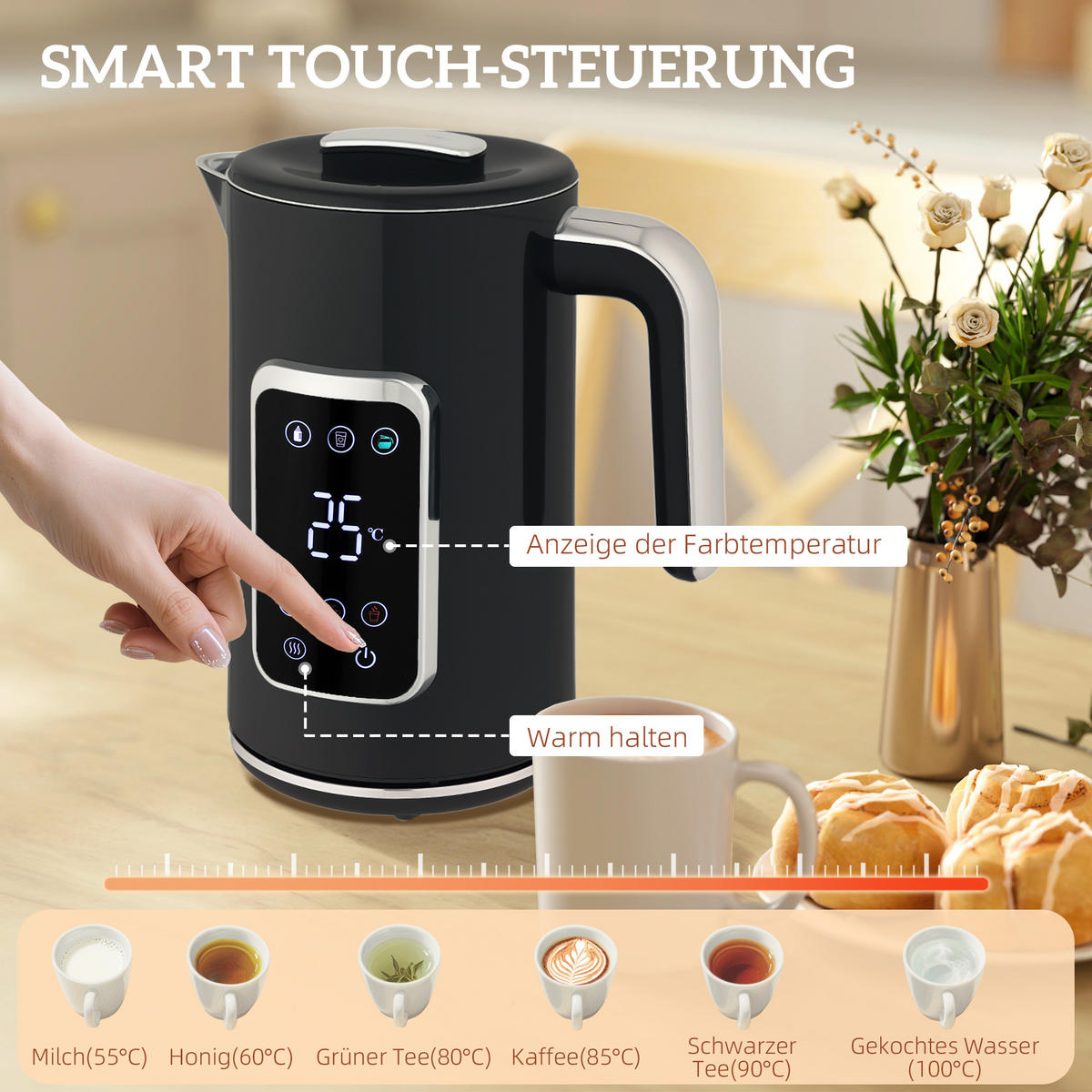 WASSERKOCHER Toaster Set mit 6 Bräunungsstufen Memory-Funktion Schwarz - Schwarz, Kunststoff (15/26.3/22.5cm) - HOMCOM