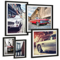 BILDER SET 5er Set - 50x50 cm & 20x30 cm & 40x60 cm Schwarzer Rahmen - Oldtimer in Städten - Schwarz, Kunststoff (40/60cm) - TULUP