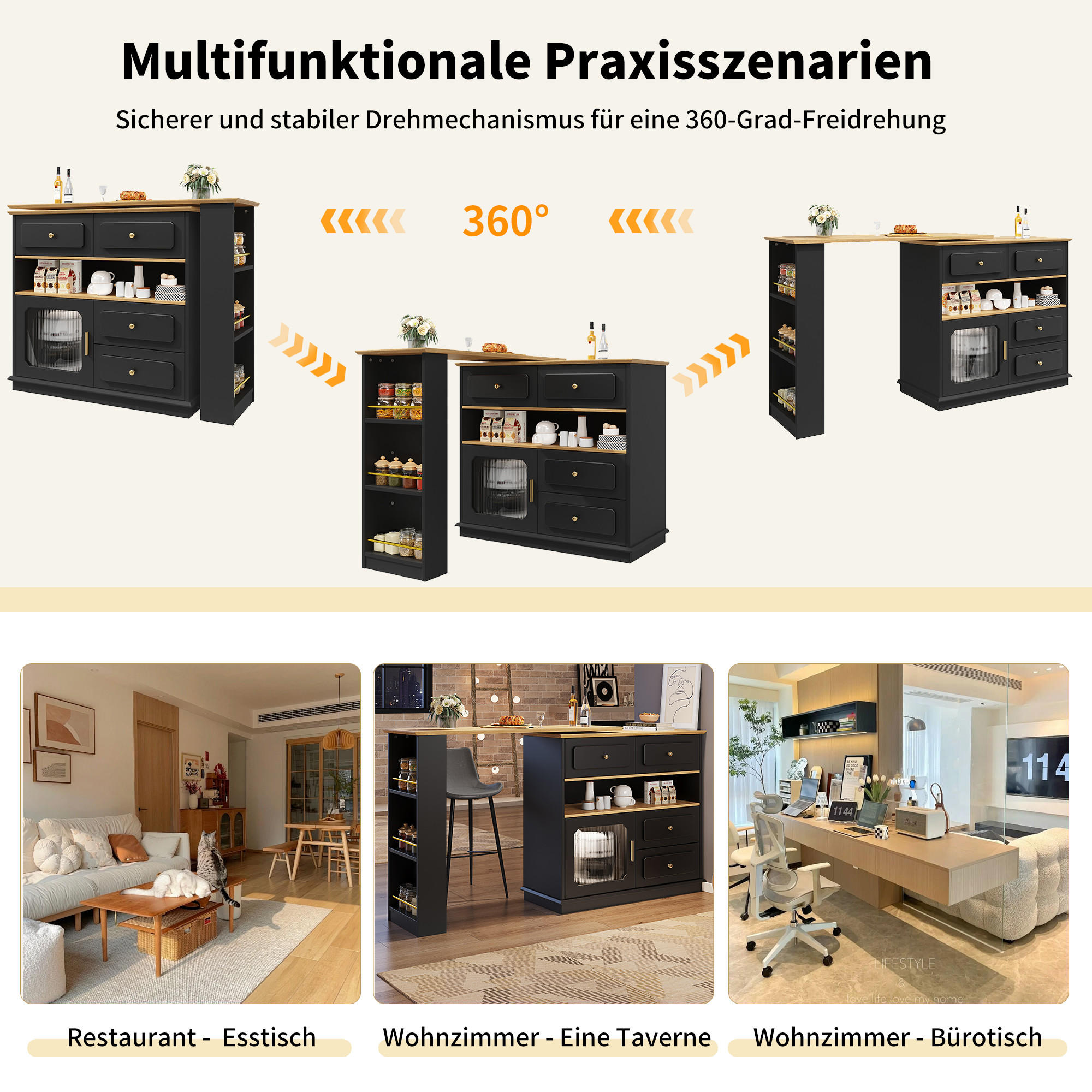 BARTISCH ausziehbarer mit Stauraum Schwarz - Schwarz, Holzwerkstoff/Metall (39/104.5/181cm) - Urban Meuble