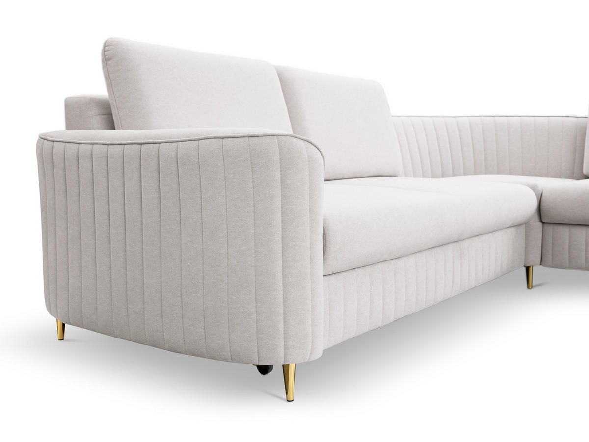 ECKSOFA VELA L-S Beige Velours-Stoff mit Schlaffunktion - Beige, Holz (251/251cm) - MASSENO