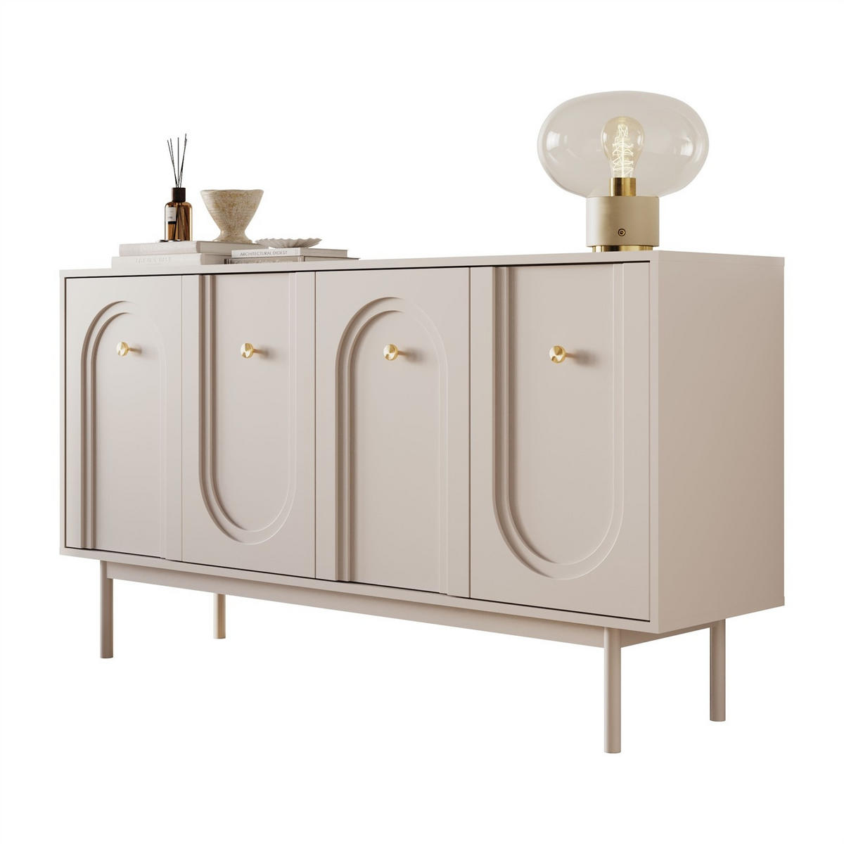 Kommode LIBERTY 4D auf Holzbeinen kaschmirfarben - Kaschmir, Holzwerkstoff (154/82/39cm) - Lookway