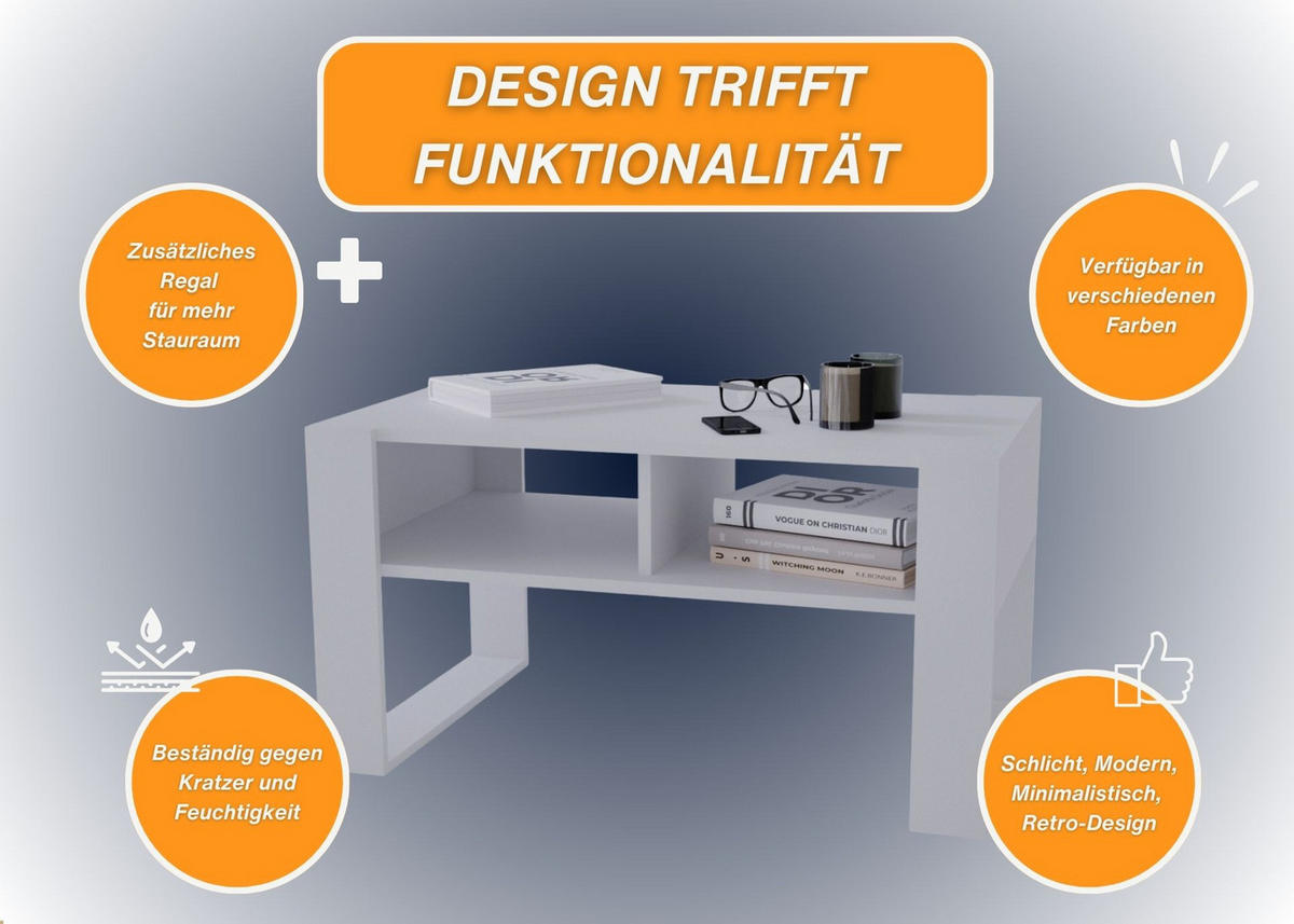 COUCHTISCH Kora92 92/45/53,6 - Weiß, Holzwerkstoff (54/92/45cm) - RAUMHIRSCH FURNITURE