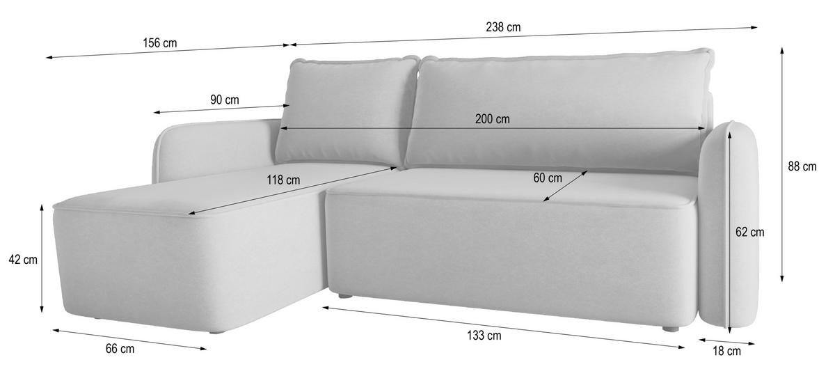 ECKSOFA DOLVER CL Blau Samtstoff mit Schlaffunktion - Blau, Holzwerkstoff/Textil (238/156cm) - MASSENO