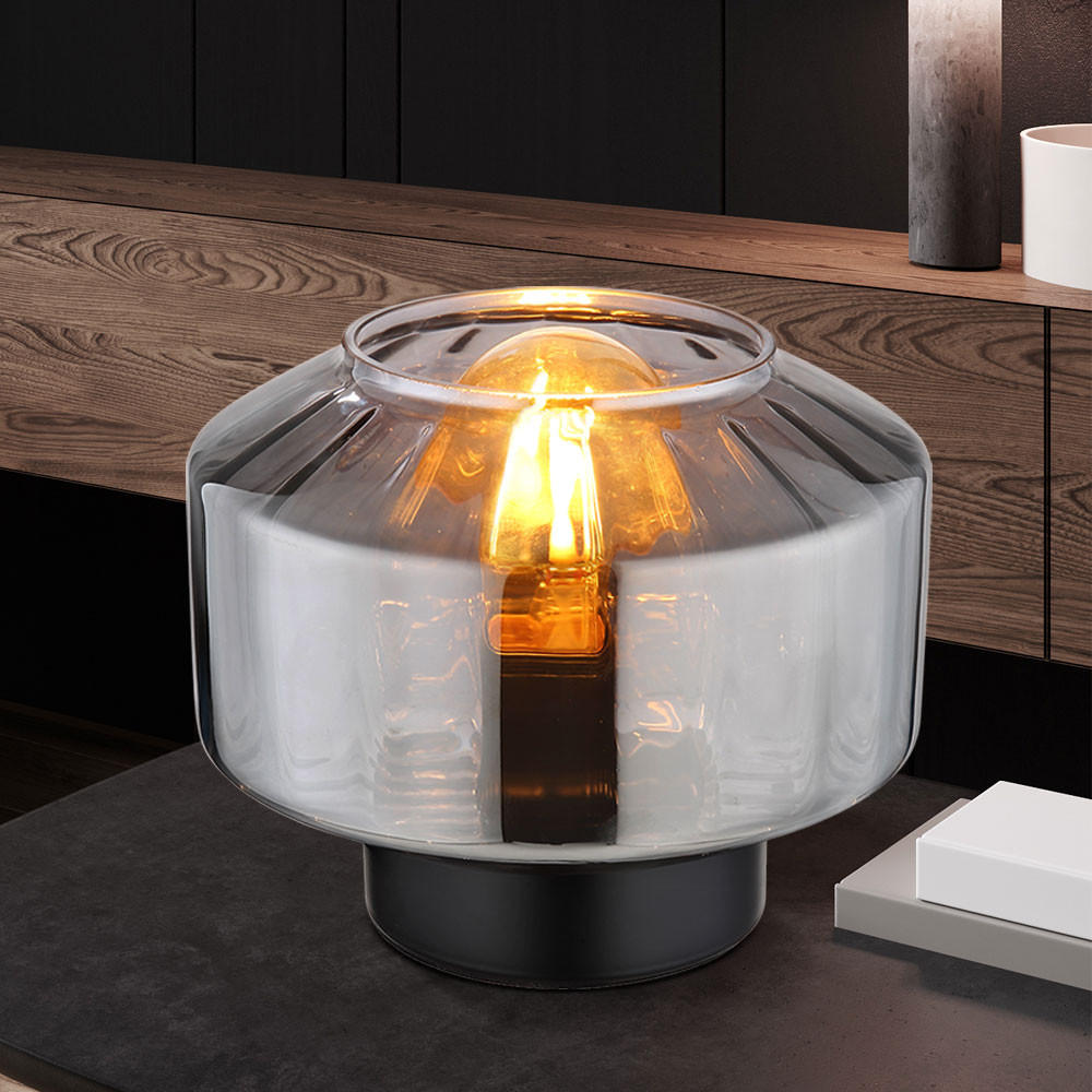 TISCHLEUCHTE Metall Glas Schwarz rauchfarben - Schwarz, Glas (18/18/14.5cm) - Globo Lighting