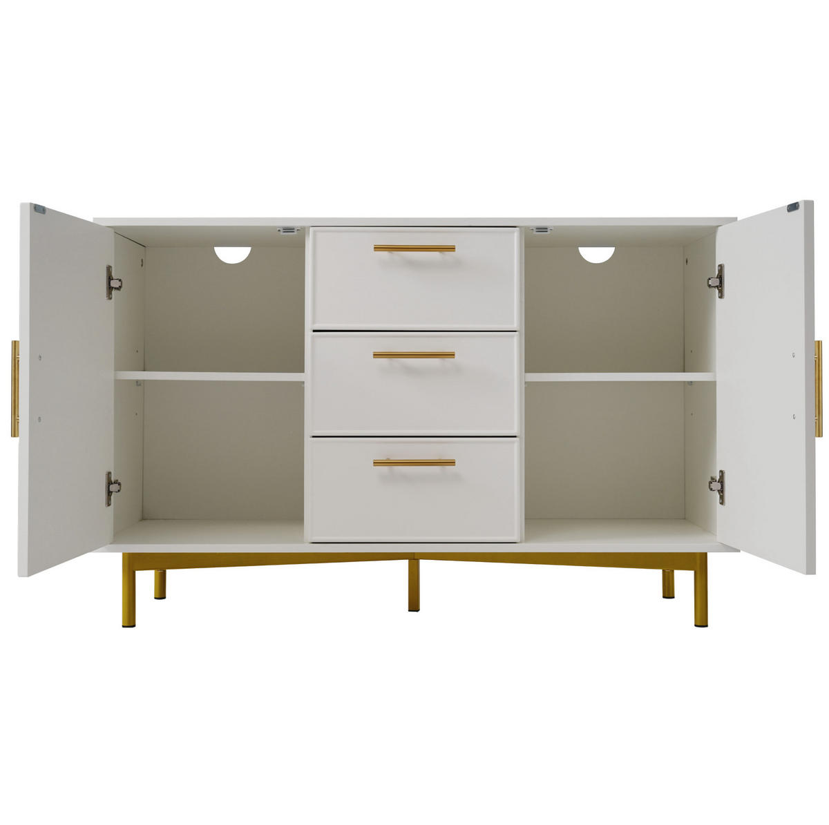 KOMMODE 120/40/75 cm in Weiß mit 2 Türen, 3 Schubladen und Metallfuß - Weiß, Holzwerkstoff (120/40/75cm) - Flora Grace
