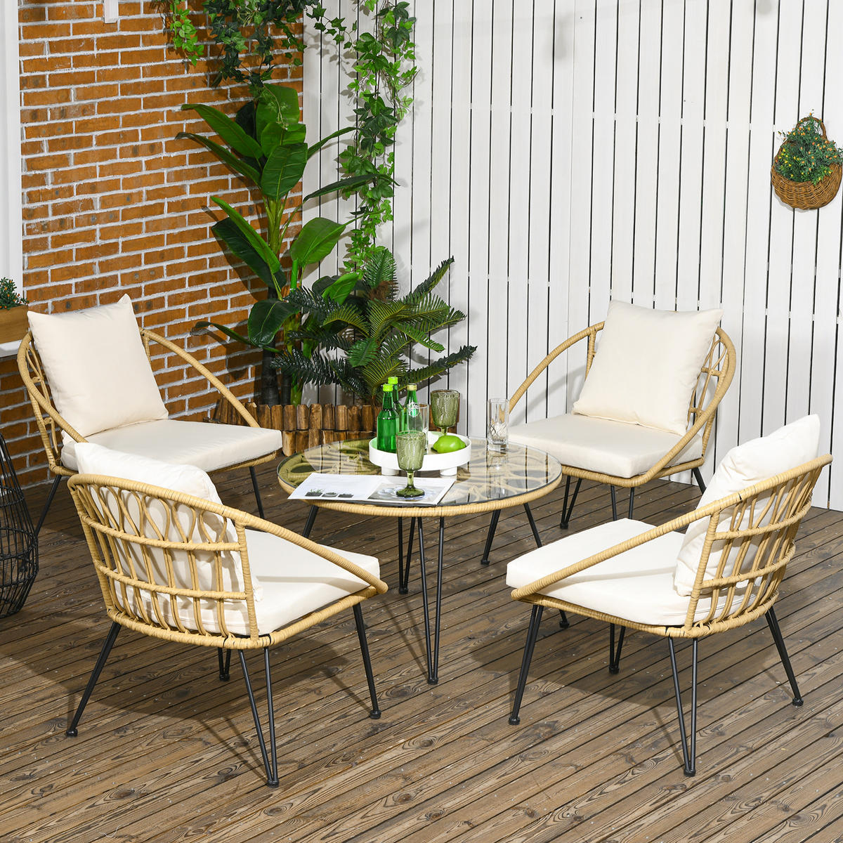 GARTENMÖBEL-SET, für Balkon, Terrasse, Polyester, Beige - Beige, Kunststoff - Outsunny