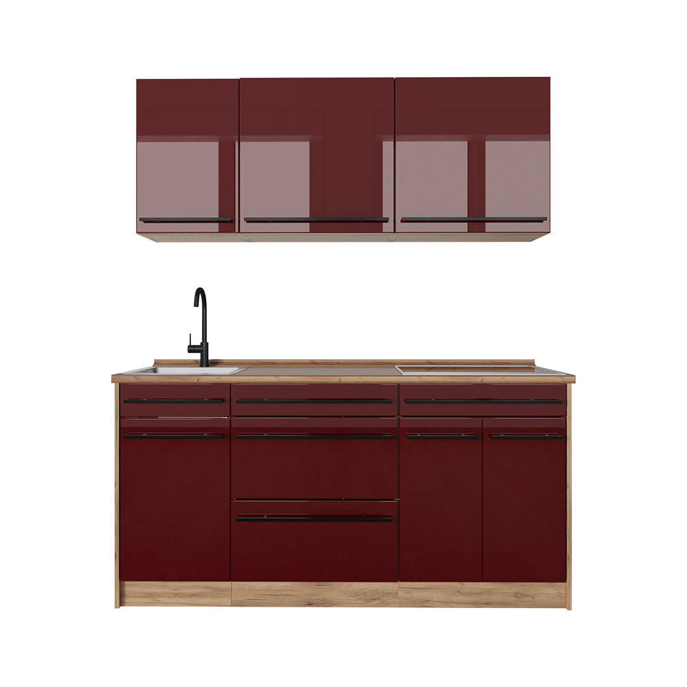Vicco Singleküche Rot, Honigeiche 160x81.6x46 cm