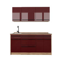 SINGLEKÜCHE R-Line, Rot Hochglanz/Goldkraft Eiche, 160 cm Arbeitsplatte Goldkraft Eiche - Honigeiche/Rot, Holzwerkstoff (160/81.6/60cm) - Vicco