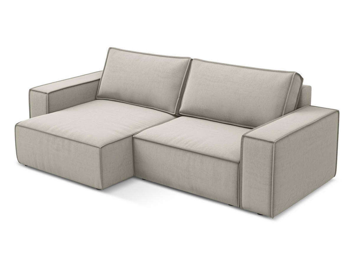ECKSOFA mit Schlaffunktion Samt Stoff Creme - Perlmutt/Creme, Kunststoff/Textil (148/257cm) - Makamii