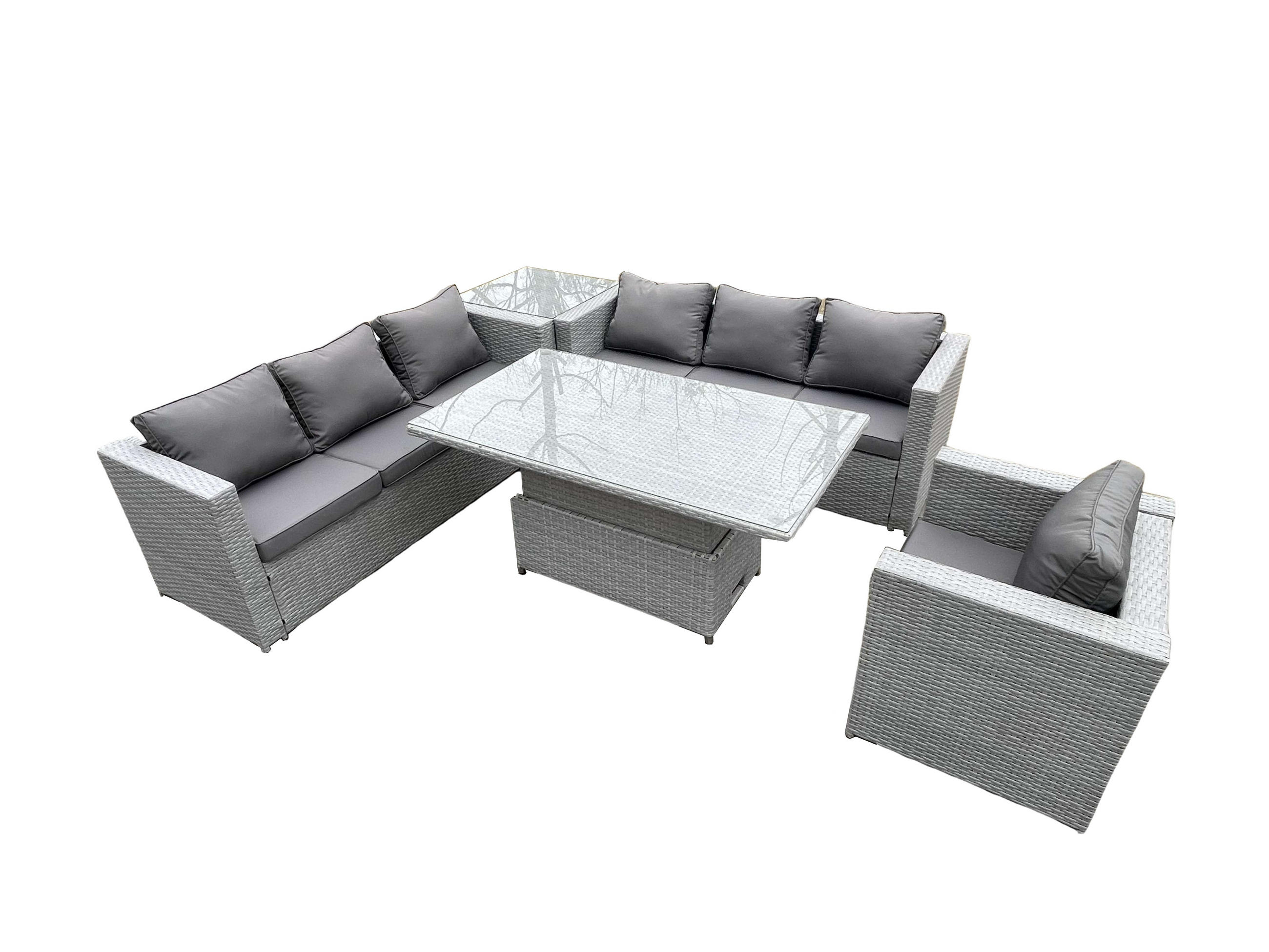 GARTENMÖBEL SET Polyrattan Helles Grau 5-teilige - Hellgrau, Metall - Fimous