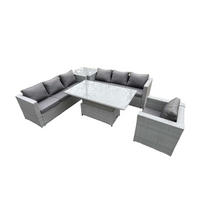 GARTENMÖBEL SET Polyrattan Helles Grau 5-teilige - Hellgrau, Metall - Fimous