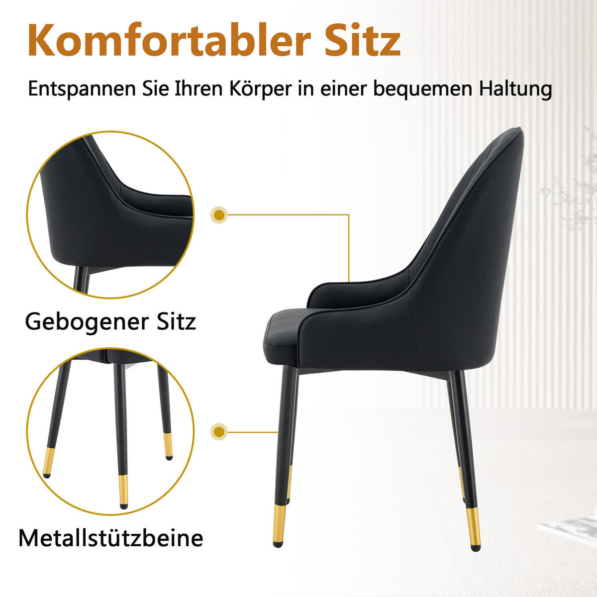 STUHL 2er-Set mit Blitz-Rückenlehne 91 cm Metall PU-Leder Schwarz - Schwarz, Metall (44/91/47.3cm) - Meubliv