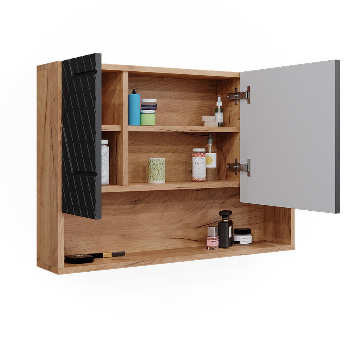 BADSPIEGELSCHRANK Irma Goldkraft Eiche 80.1 x 55 cm - Anthrazit/Eiche Wotan, Holzwerkstoff (80.1/55/17cm) - Vicco