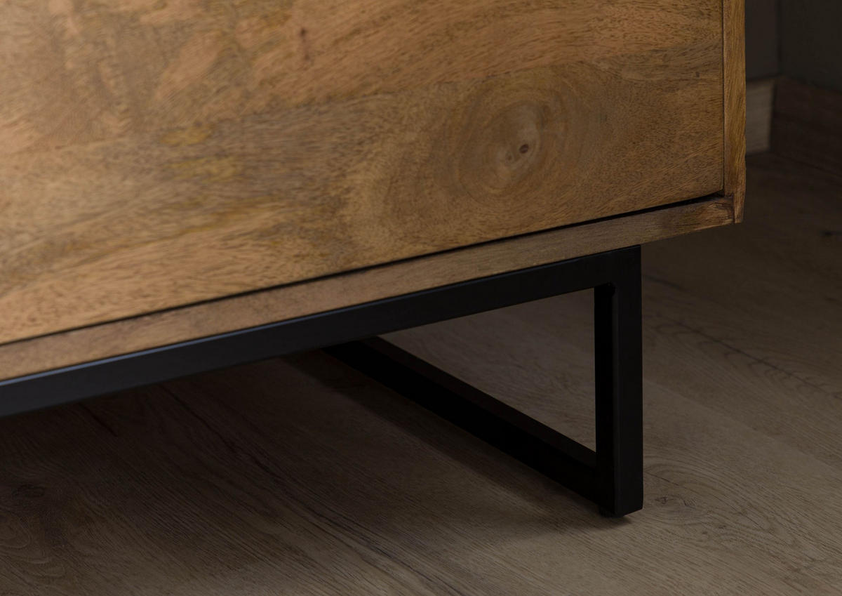 VITRINE Mango / Altholz 110x47x182 schwarz / natur lackiert DAVIS #31 - Schwarz, Holz (110/182/47cm) - Massivmoebel24