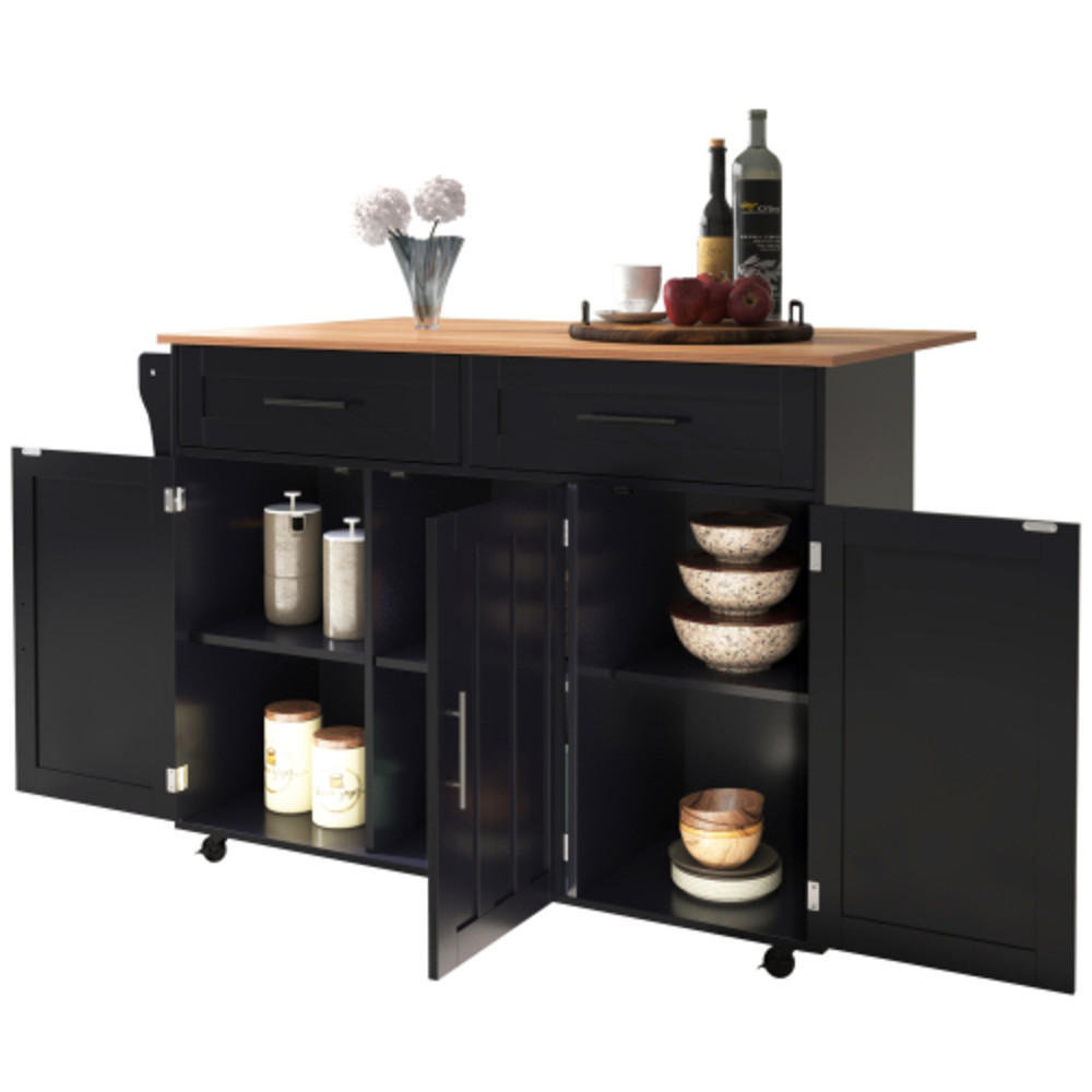 KÜCHENINSEL Schwarz-Natur aus MDF mit klappbarer Erweiterungsplatte, austauschbaren Füßen 129 × 71 × 91,5 cm - Schwarz, Holzwerkstoff (129/91.5/71cm) - Luhomfu