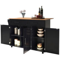 KÜCHENINSEL Schwarz-Natur aus MDF mit klappbarer Erweiterungsplatte, austauschbaren Füßen 129 × 71 × 91,5 cm - Schwarz, Holzwerkstoff (129/91.5/71cm) - Luhomfu